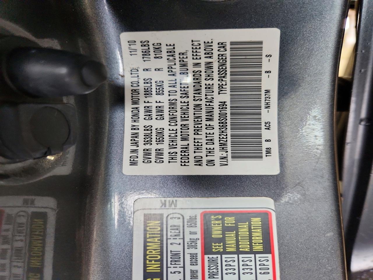 2011 Honda Insight Gray vin: JHMZE2H36BS001694