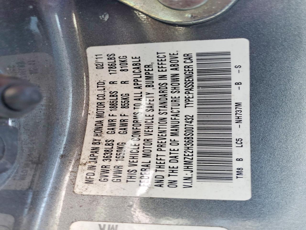 2011 Honda Insight Серый vin: JHMZE2H36BS007432