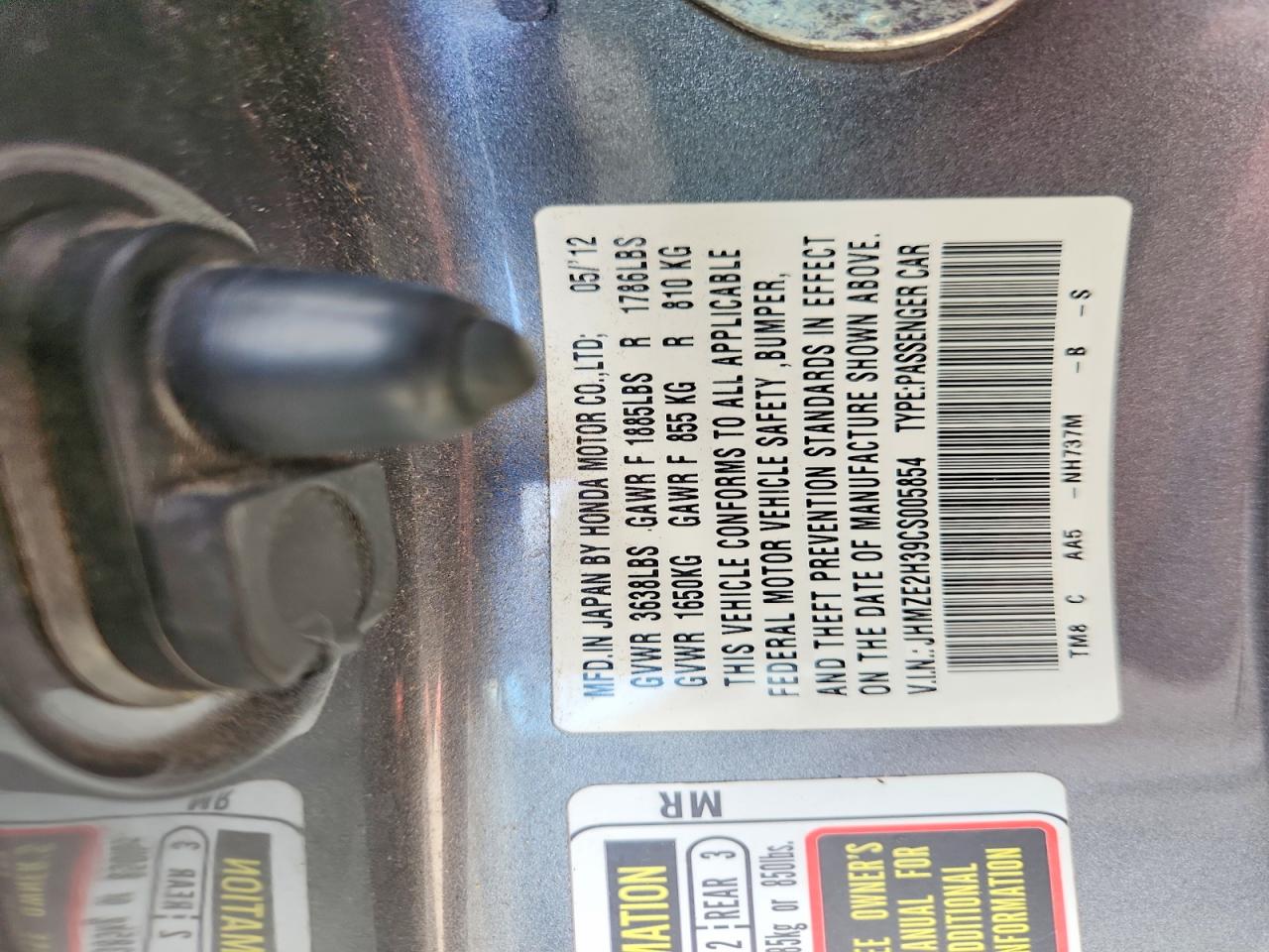 2012 Honda Insight Gray vin: JHMZE2H39CS005854