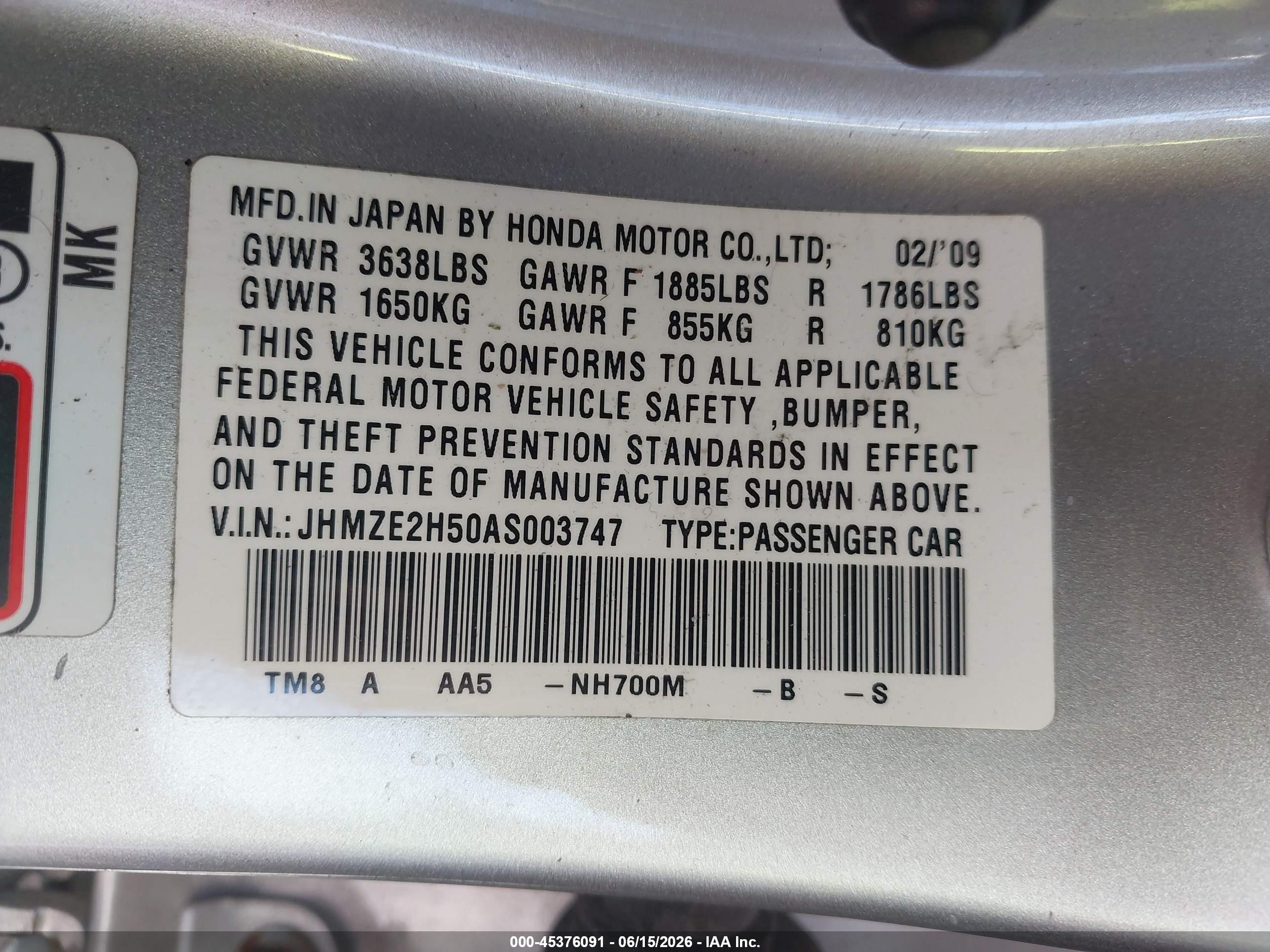 2010 Honda Insight Lx Silver vin: JHMZE2H50AS003747