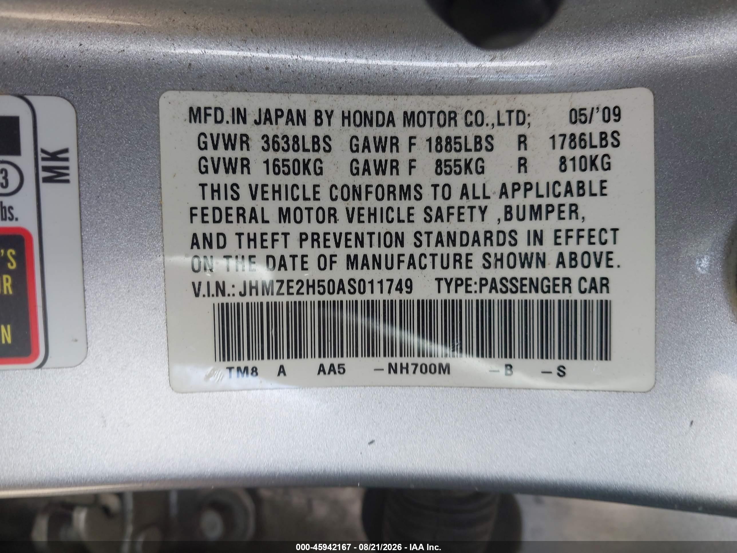 2010 Honda Insight Lx Silver vin: JHMZE2H50AS011749
