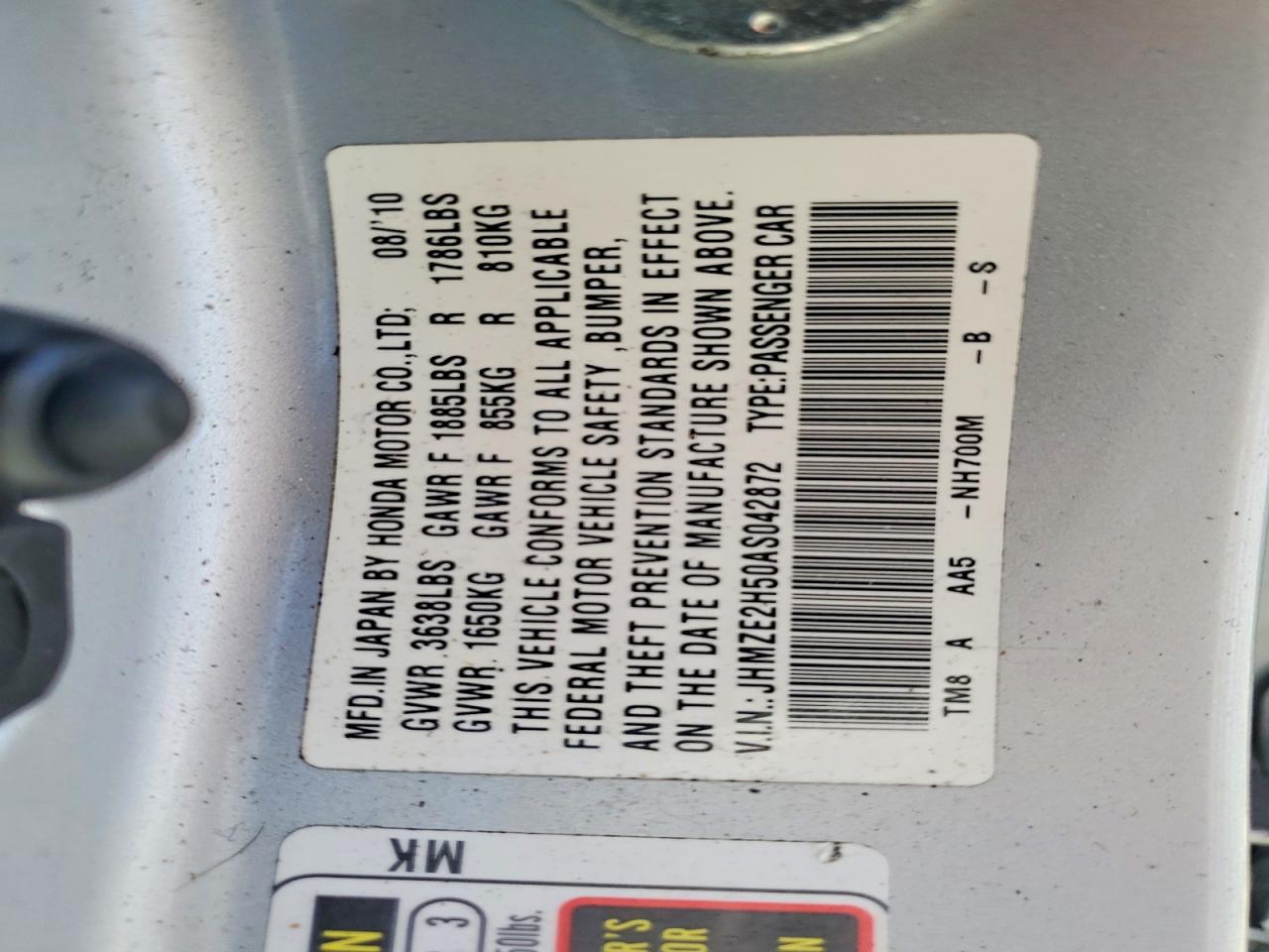 2010 Honda Insight Lx Silver vin: JHMZE2H50AS042872