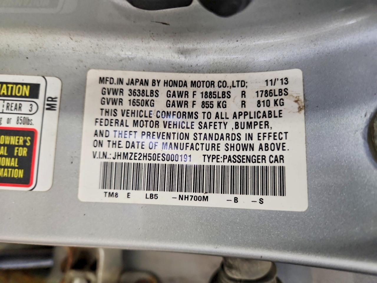 2014 Honda Insight Lx Silver vin: JHMZE2H50ES000191