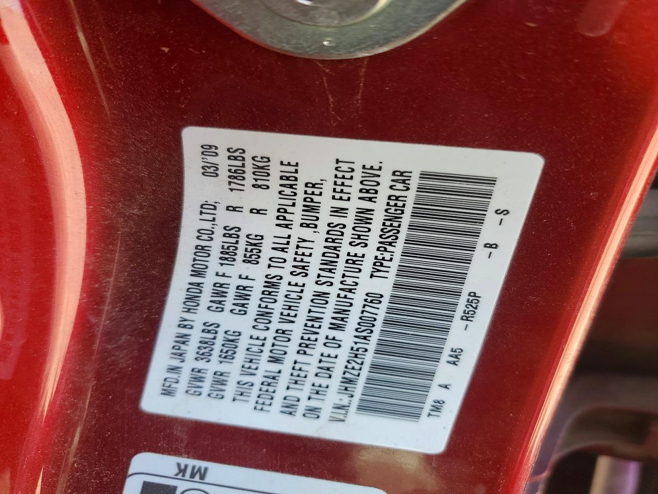 2010 Honda Insight Lx Maroon vin: JHMZE2H51AS007760