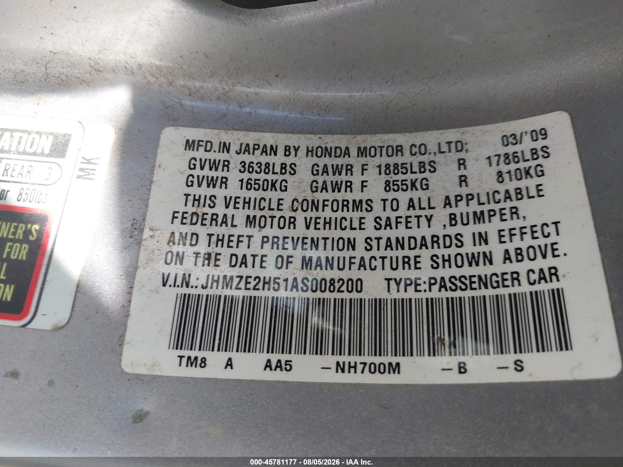 2010 Honda Insight Lx Silver vin: JHMZE2H51AS008200
