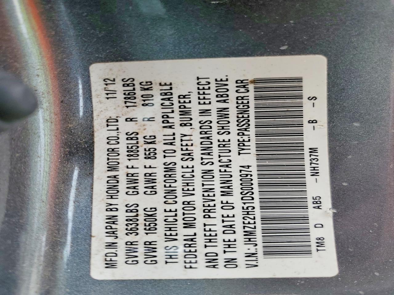 2013 Honda Insight Lx Gray vin: JHMZE2H51DS000974