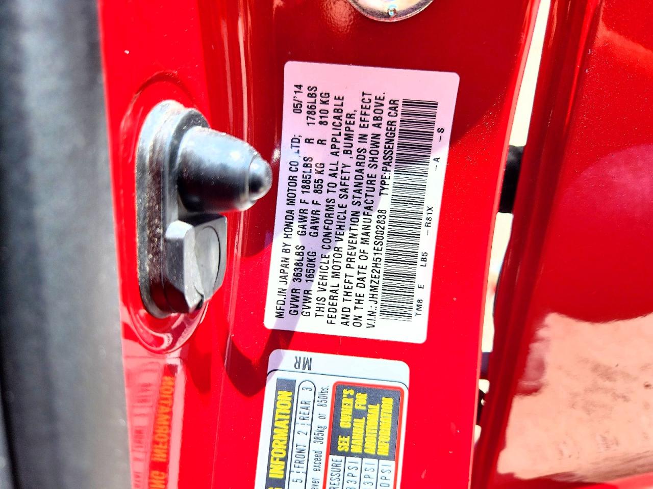 2014 Honda Insight Lx Red vin: JHMZE2H51ES002838