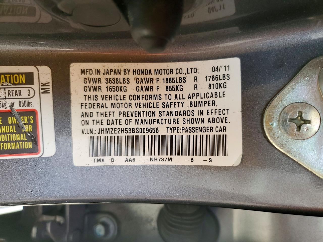 2011 Honda Insight Lx Gray vin: JHMZE2H53BS009656