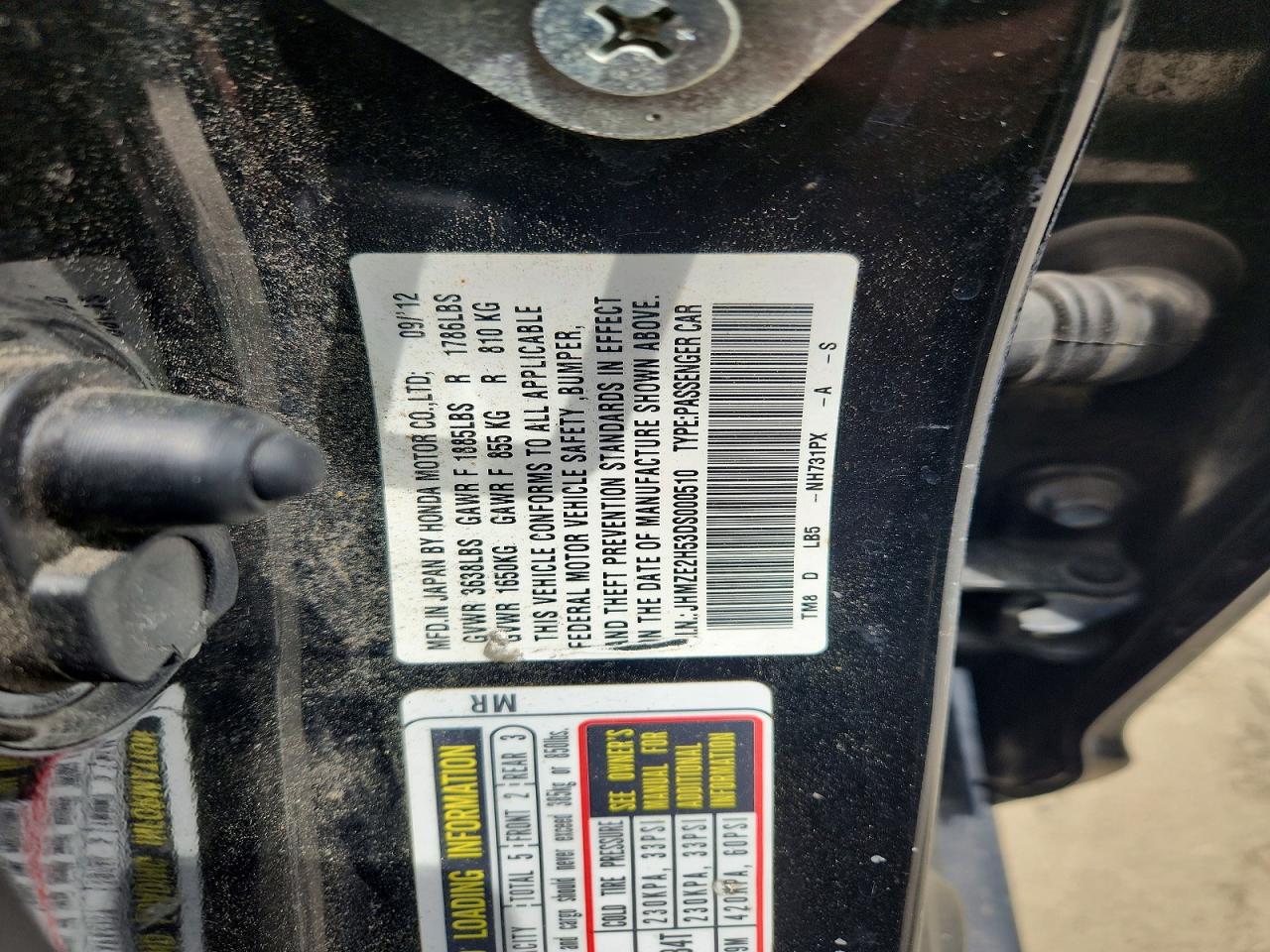 2013 Honda Insight Lx Black vin: JHMZE2H53DS000510