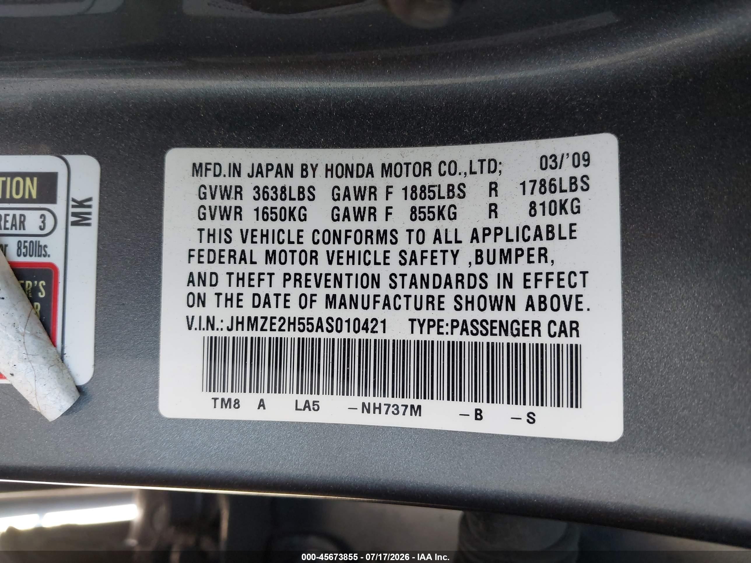 2010 Honda Insight Lx Gray vin: JHMZE2H55AS010421