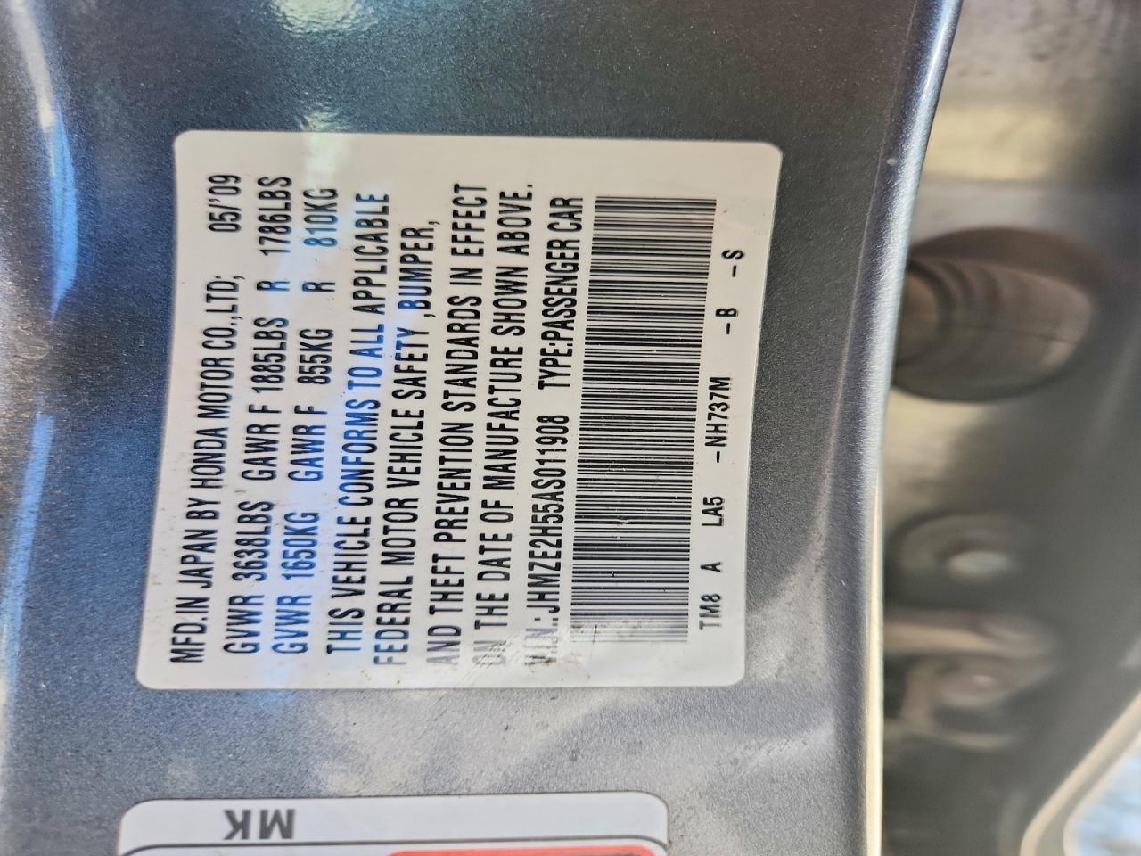 2010 Honda Insight Lx Gray vin: JHMZE2H55AS011908
