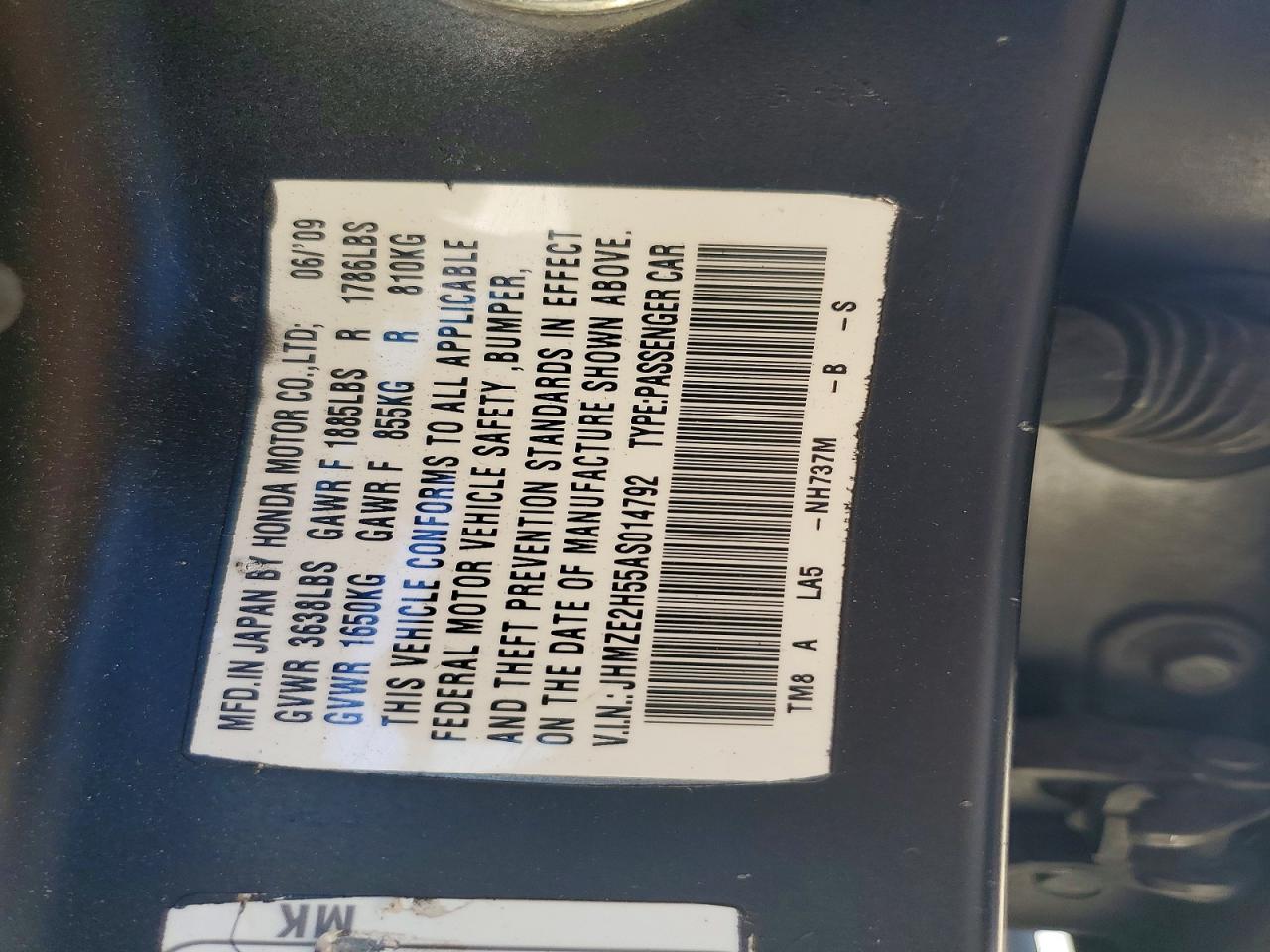 2010 Honda Insight Lx Black vin: JHMZE2H55AS014792