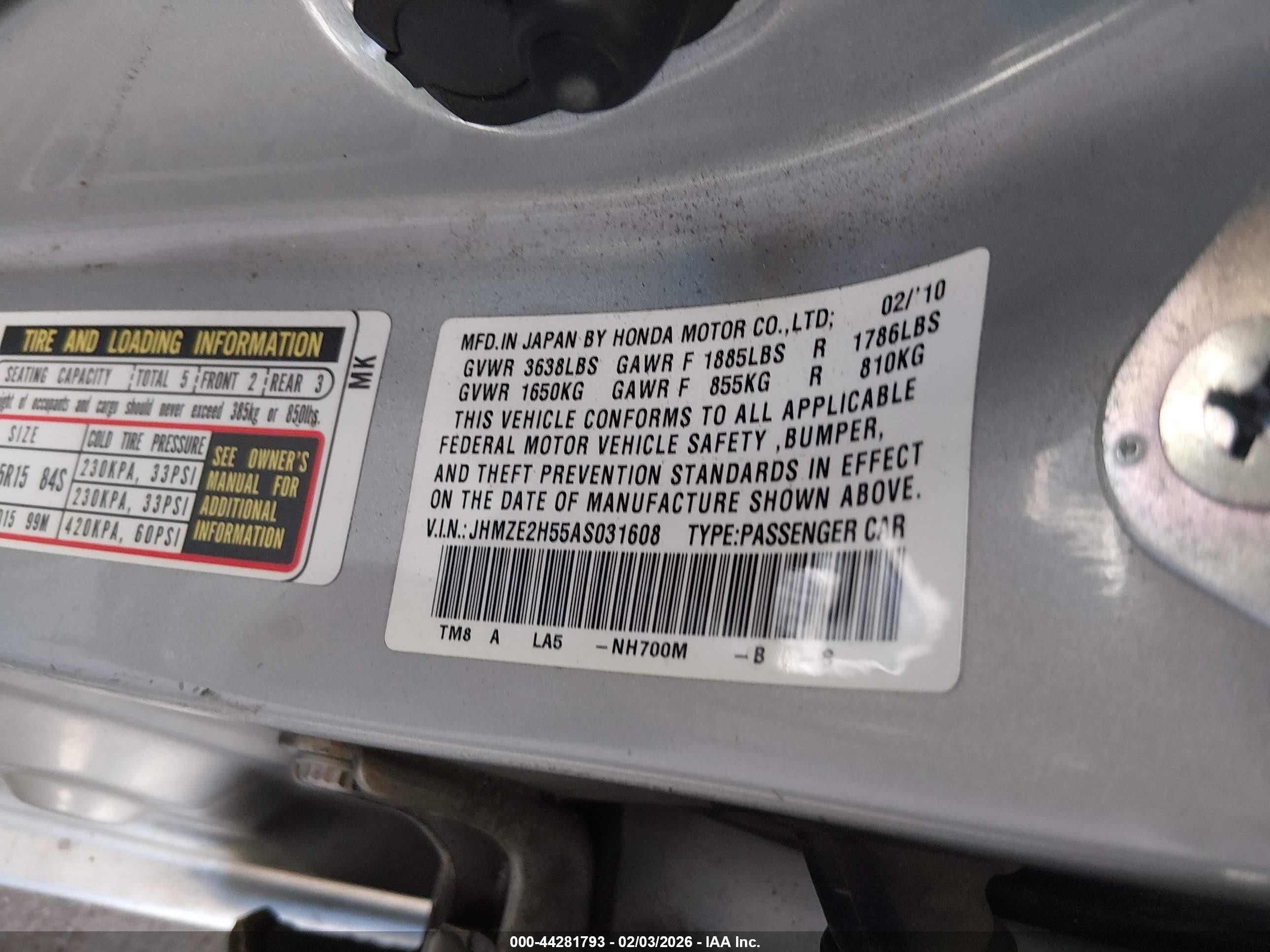 2010 Honda Insight Lx Silver vin: JHMZE2H55AS031608