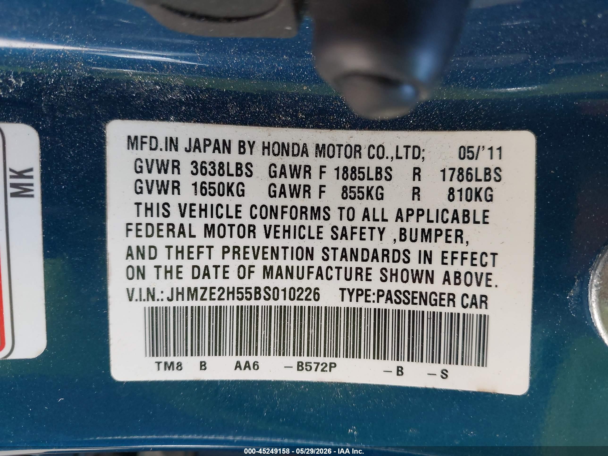2011 Honda Insight Lx Синий vin: JHMZE2H55BS010226