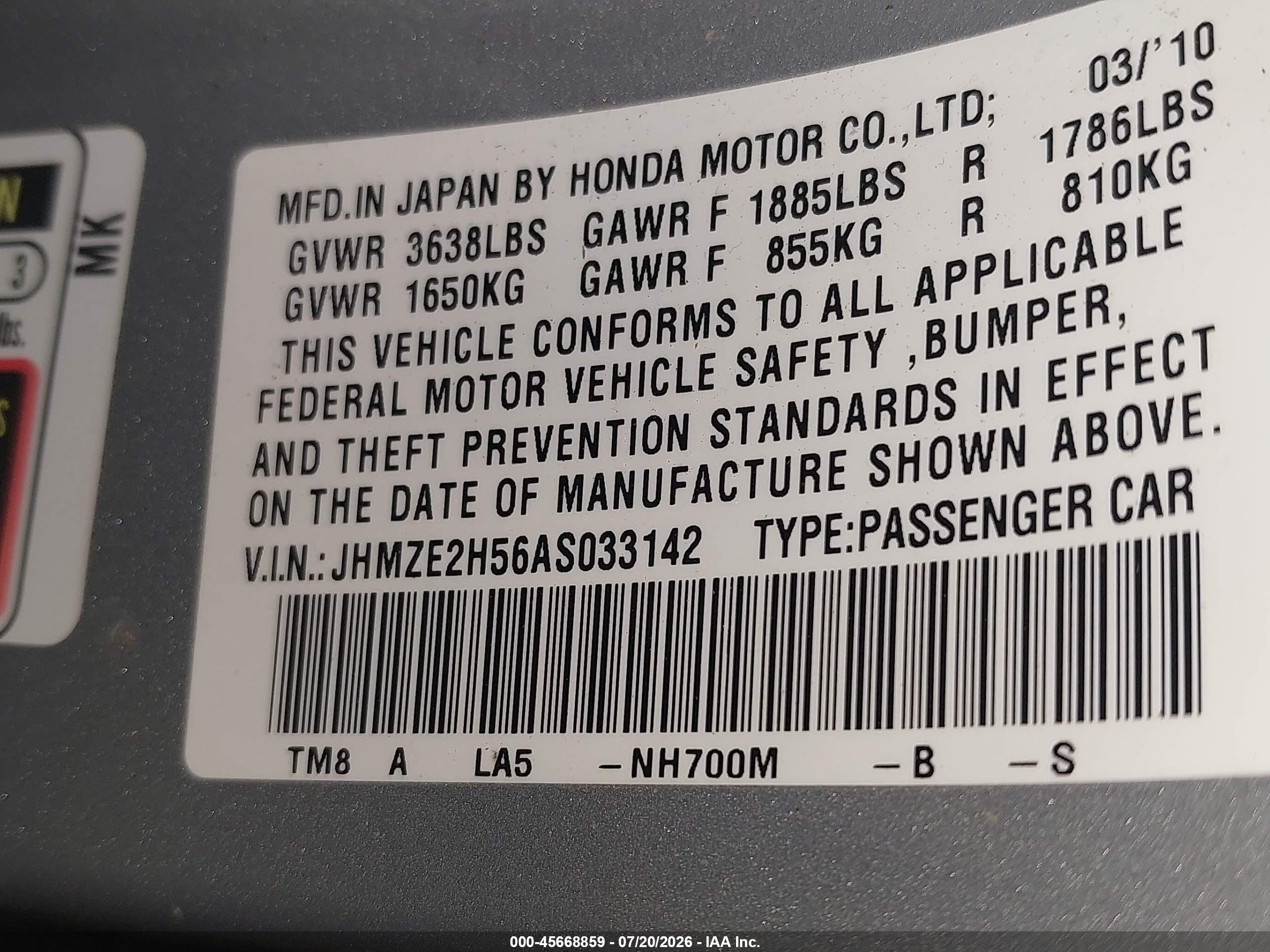 2010 Honda Insight Lx Silver vin: JHMZE2H56AS033142