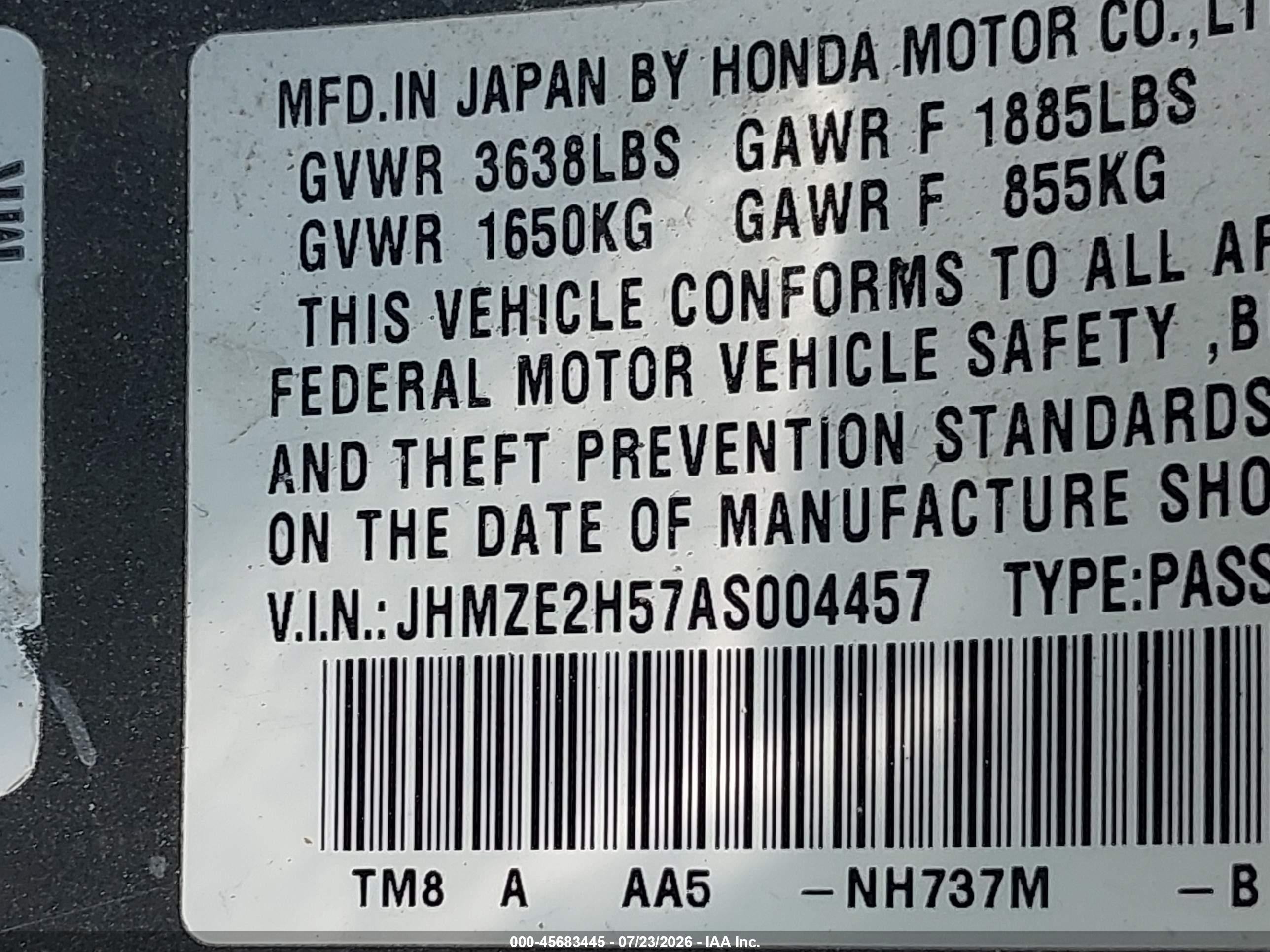 2010 Honda Insight Lx Gray vin: JHMZE2H57AS004457