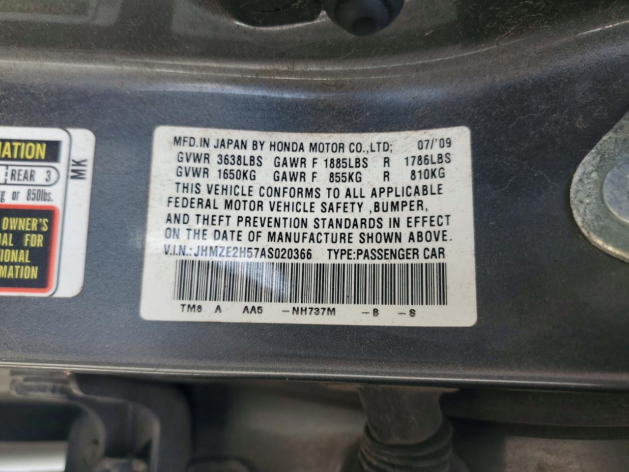 2010 Honda Insight Lx Gray vin: JHMZE2H57AS020366
