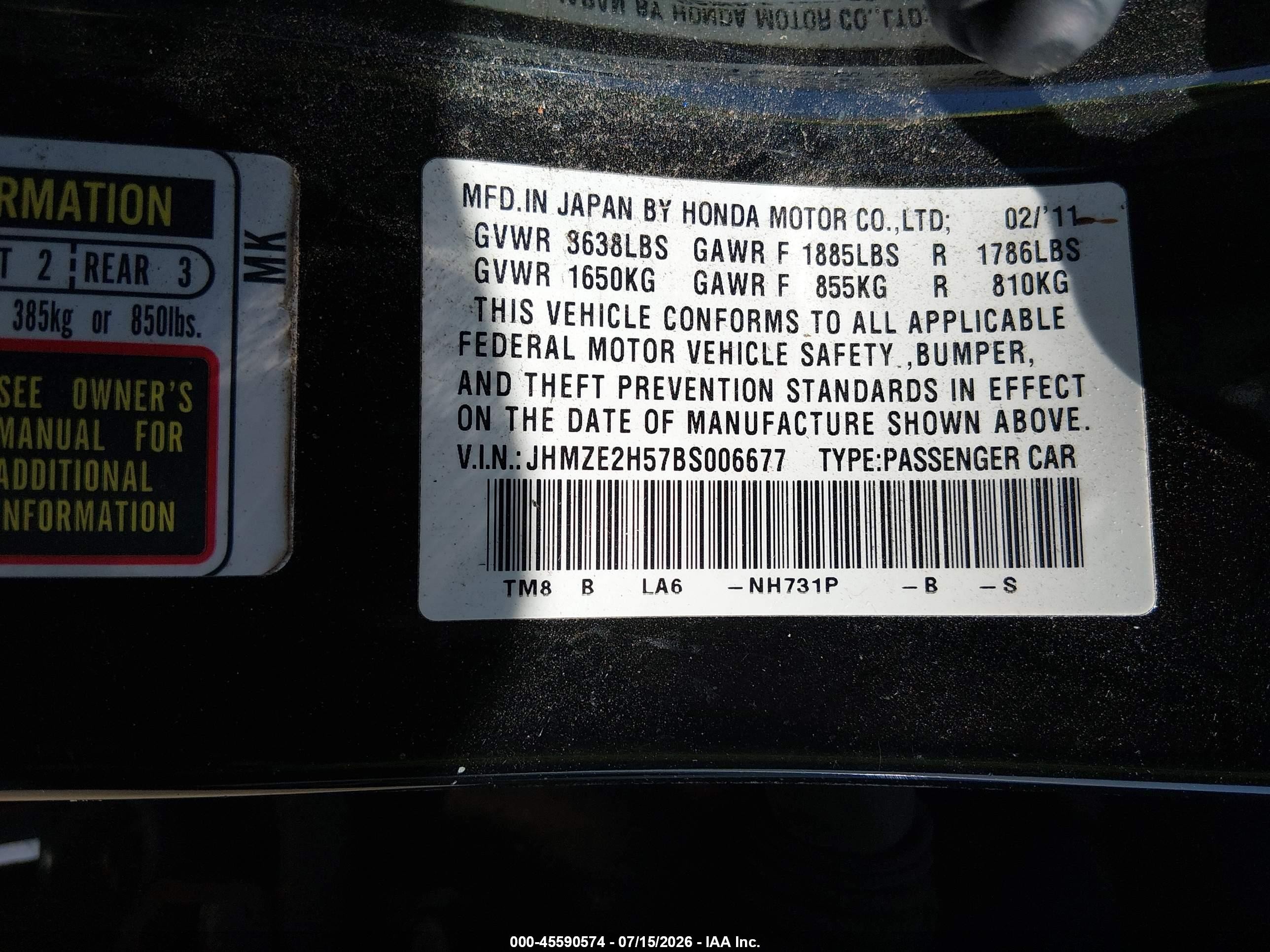 2011 Honda Insight Lx Black vin: JHMZE2H57BS006677