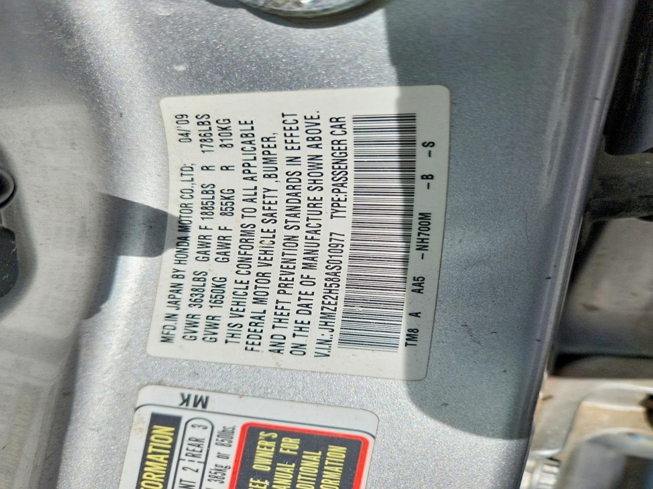 2010 Honda Insight Lx Silver vin: JHMZE2H58AS010977