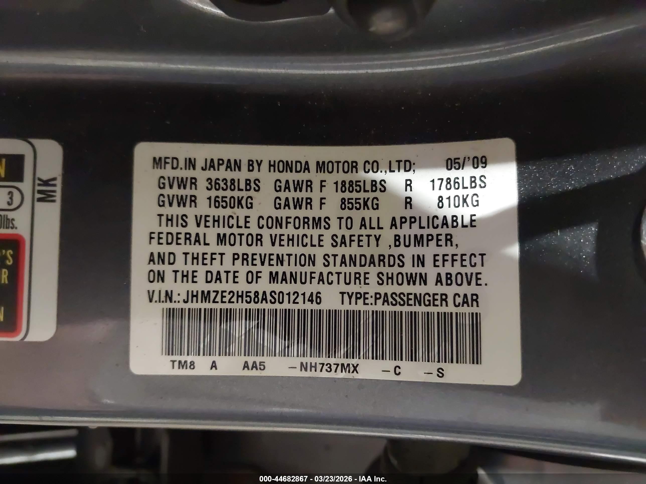 2010 Honda Insight Lx Gray vin: JHMZE2H58AS012146