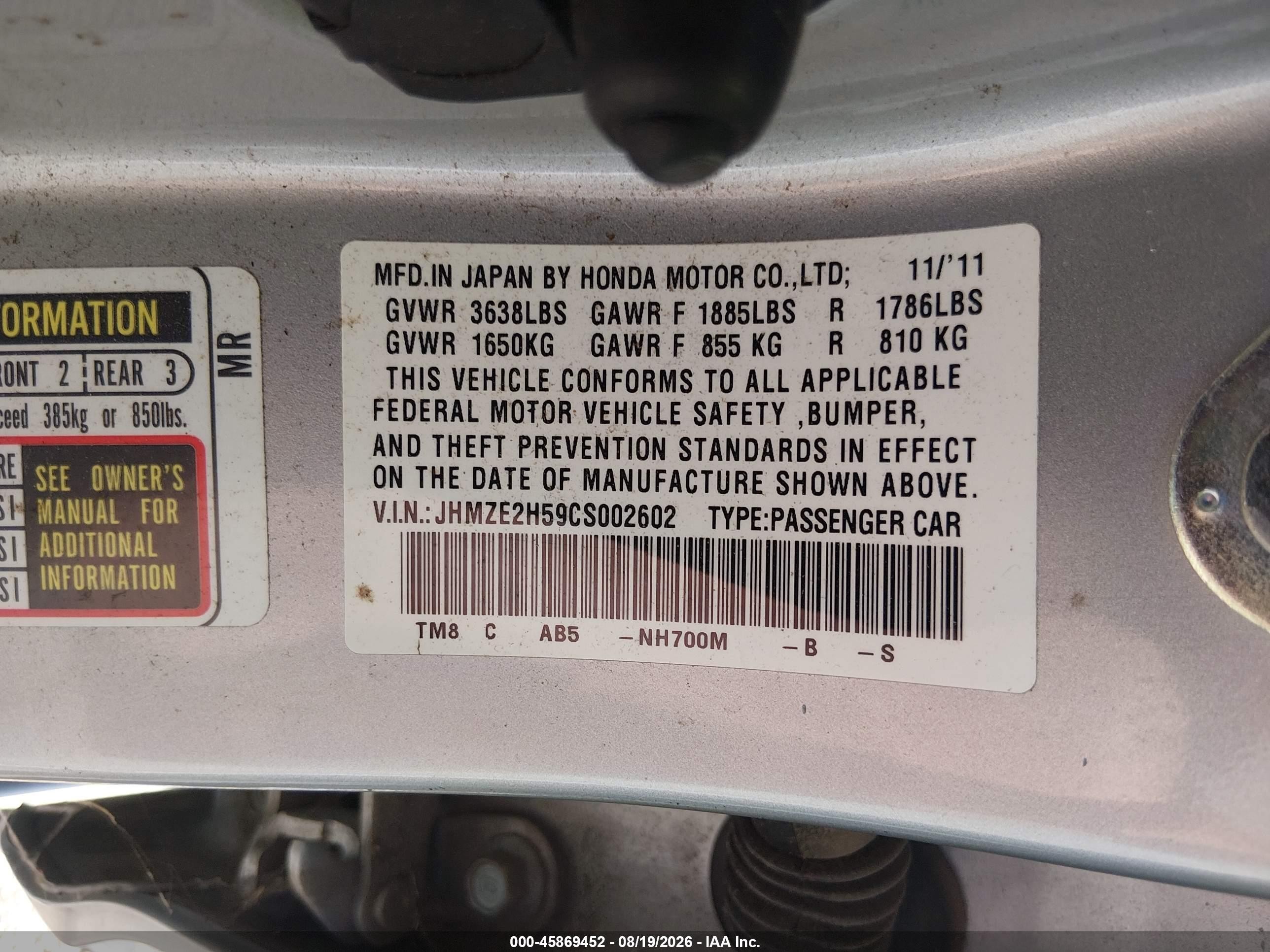 2012 Honda Insight Lx Серебряный vin: JHMZE2H59CS002602