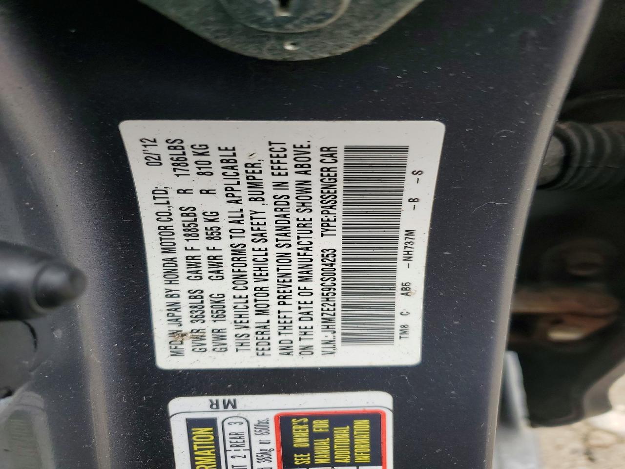 2012 Honda Insight Lx Gray vin: JHMZE2H59CS004253