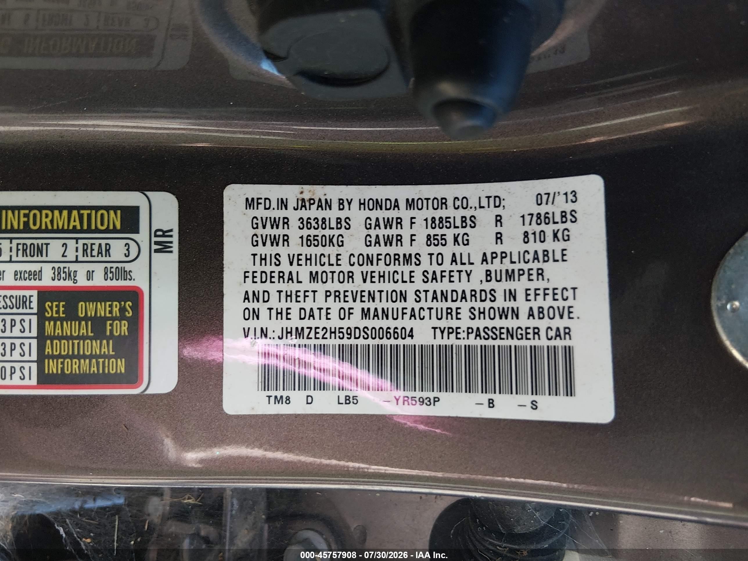2013 Honda Insight Lx Коричневый vin: JHMZE2H59DS006604