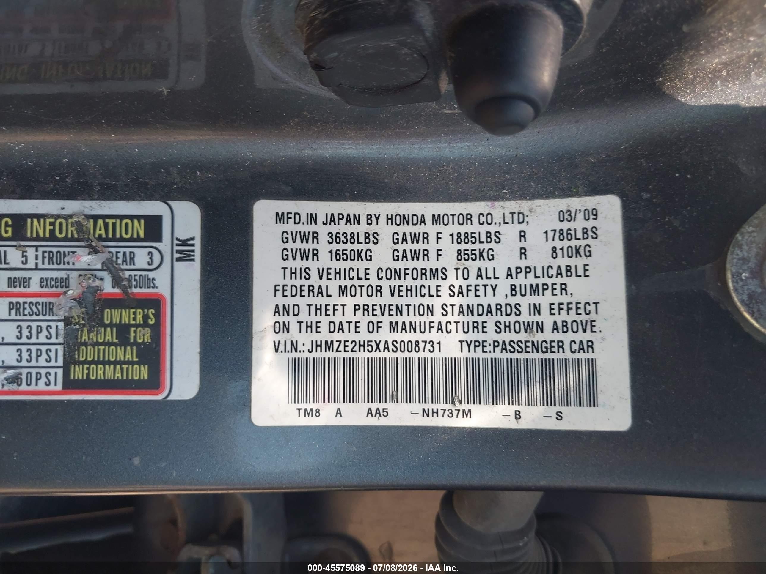 2010 Honda Insight Lx Silver vin: JHMZE2H5XAS008731