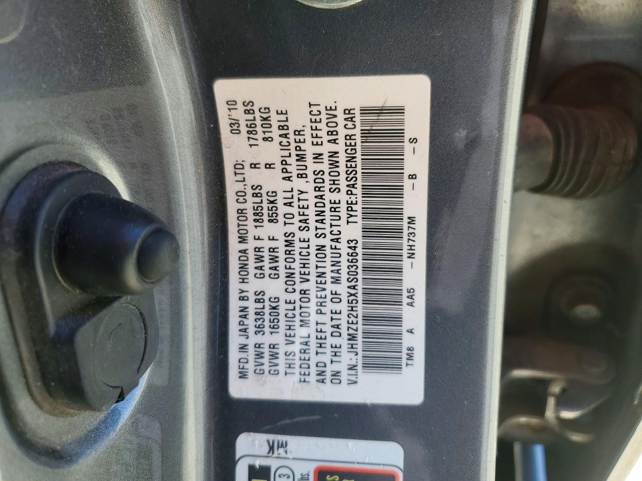 2010 Honda Insight Lx Gray vin: JHMZE2H5XAS036643