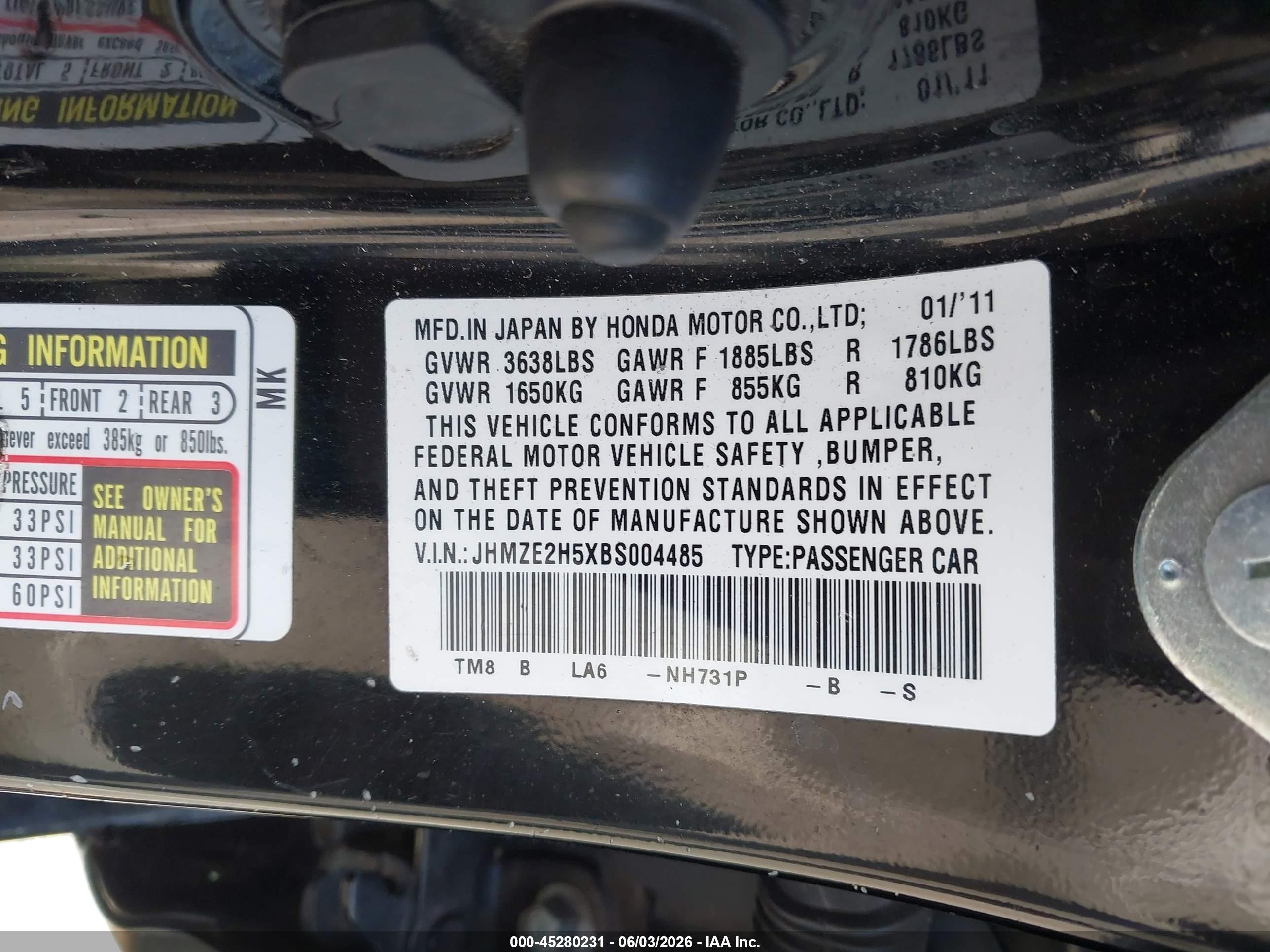 2011 Honda Insight Lx Black vin: JHMZE2H5XBS004485