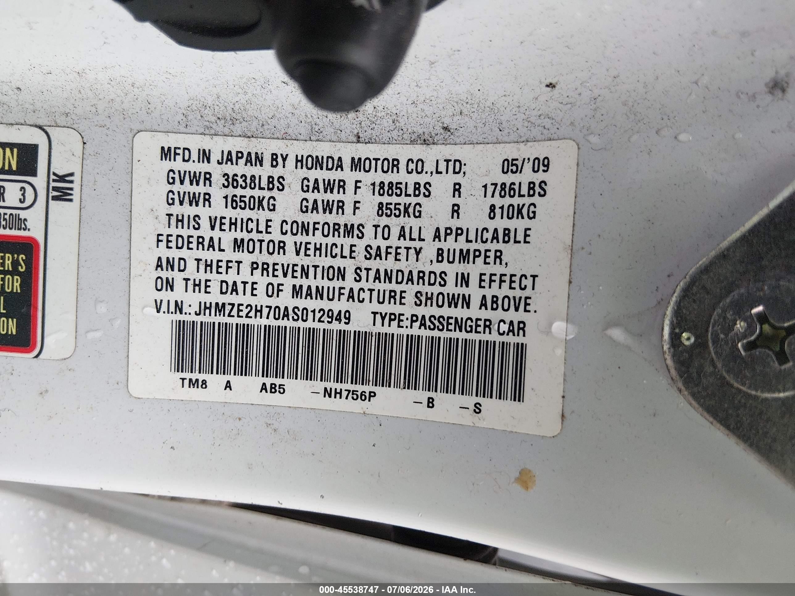 2010 Honda Insight Ex White vin: JHMZE2H70AS012949