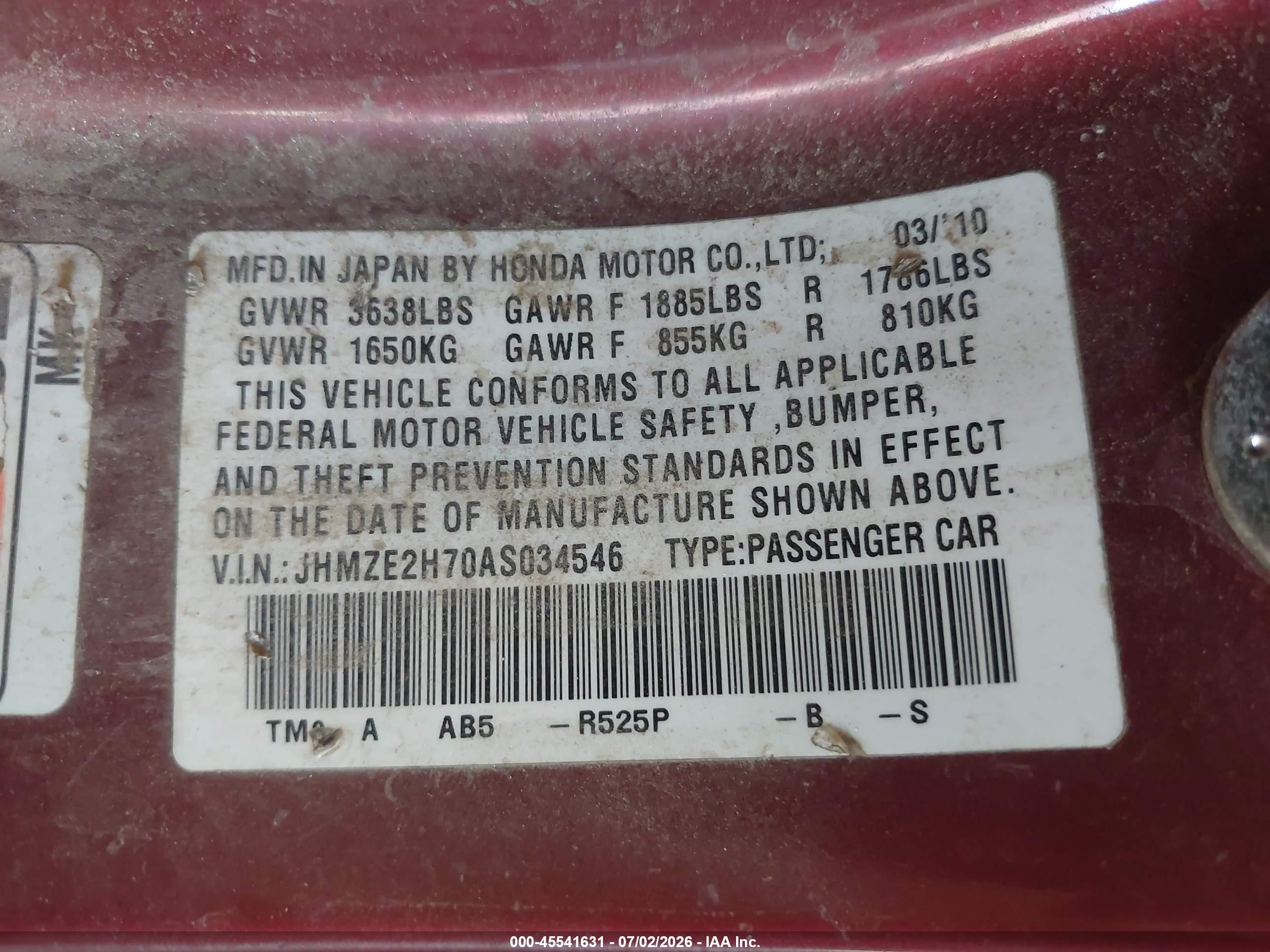 2010 Honda Insight Ex Red vin: JHMZE2H70AS034546
