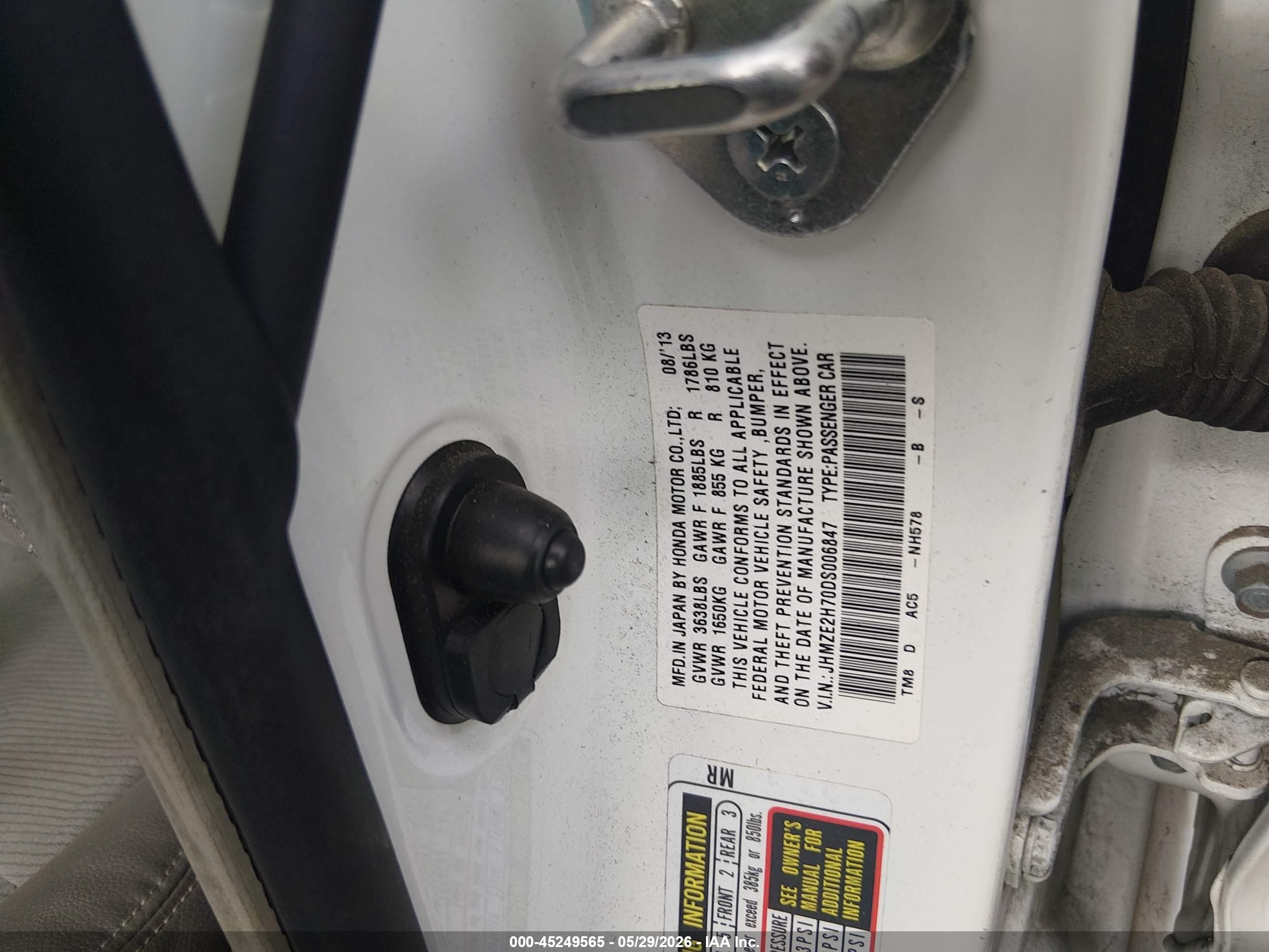 2013 Honda Insight Ex White vin: JHMZE2H70DS006847