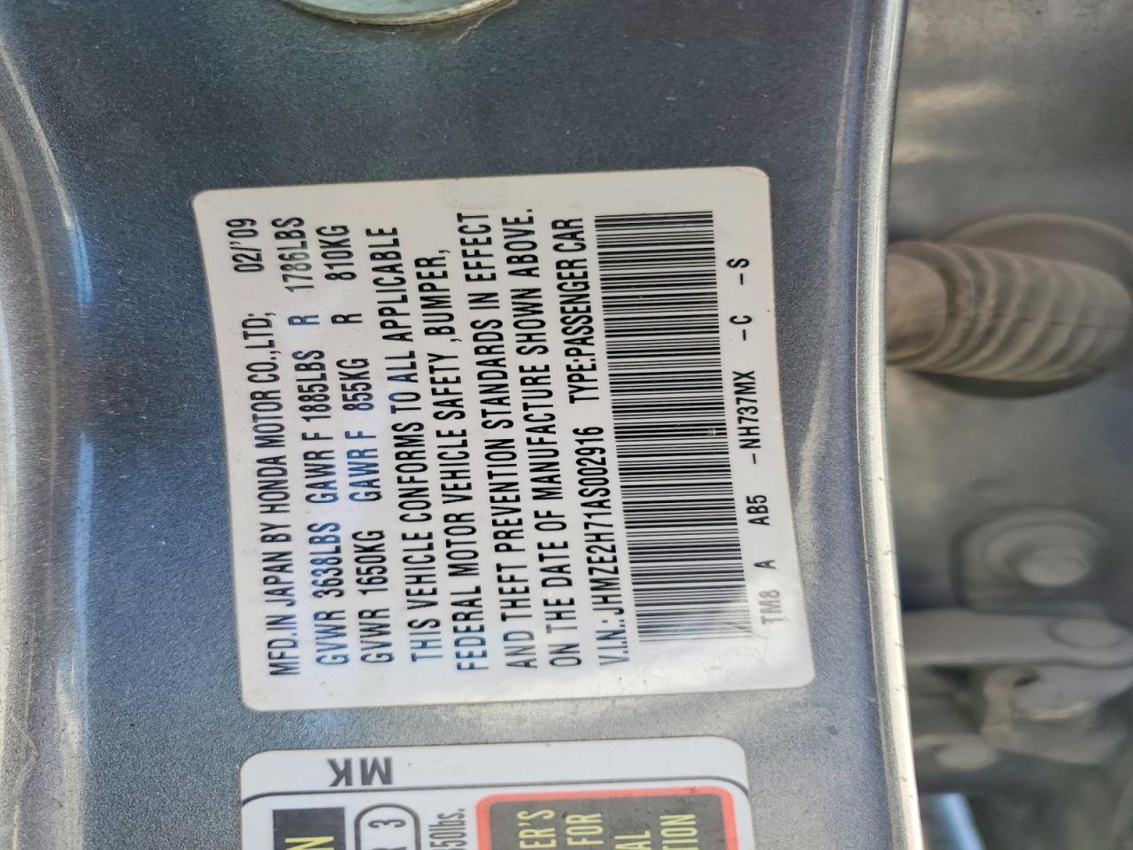 2010 Honda Insight Charcoal vin: JHMZE2H71AS002916