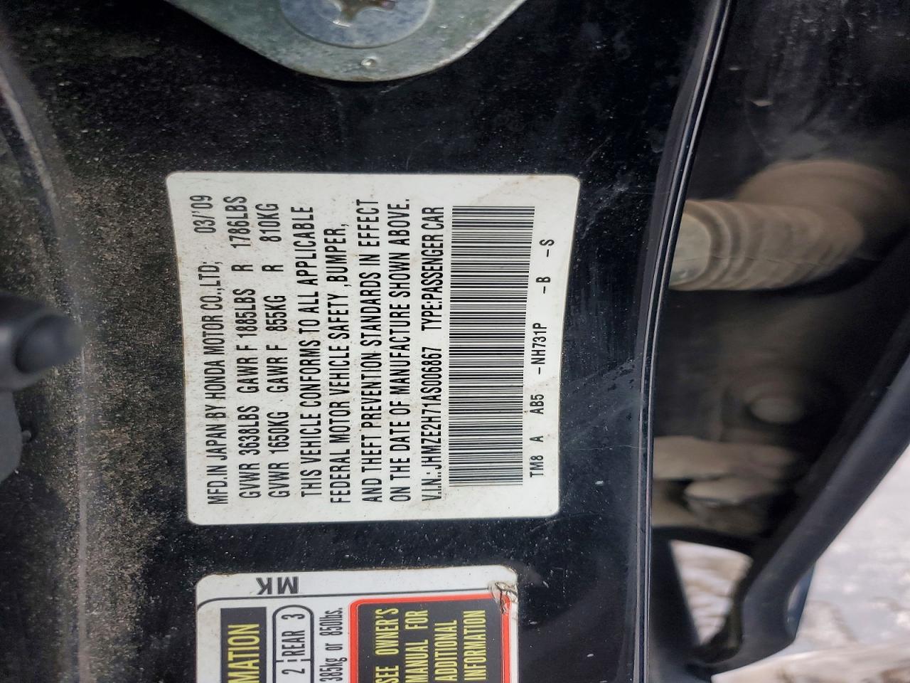 2010 Honda Insight Ex Black vin: JHMZE2H71AS006867