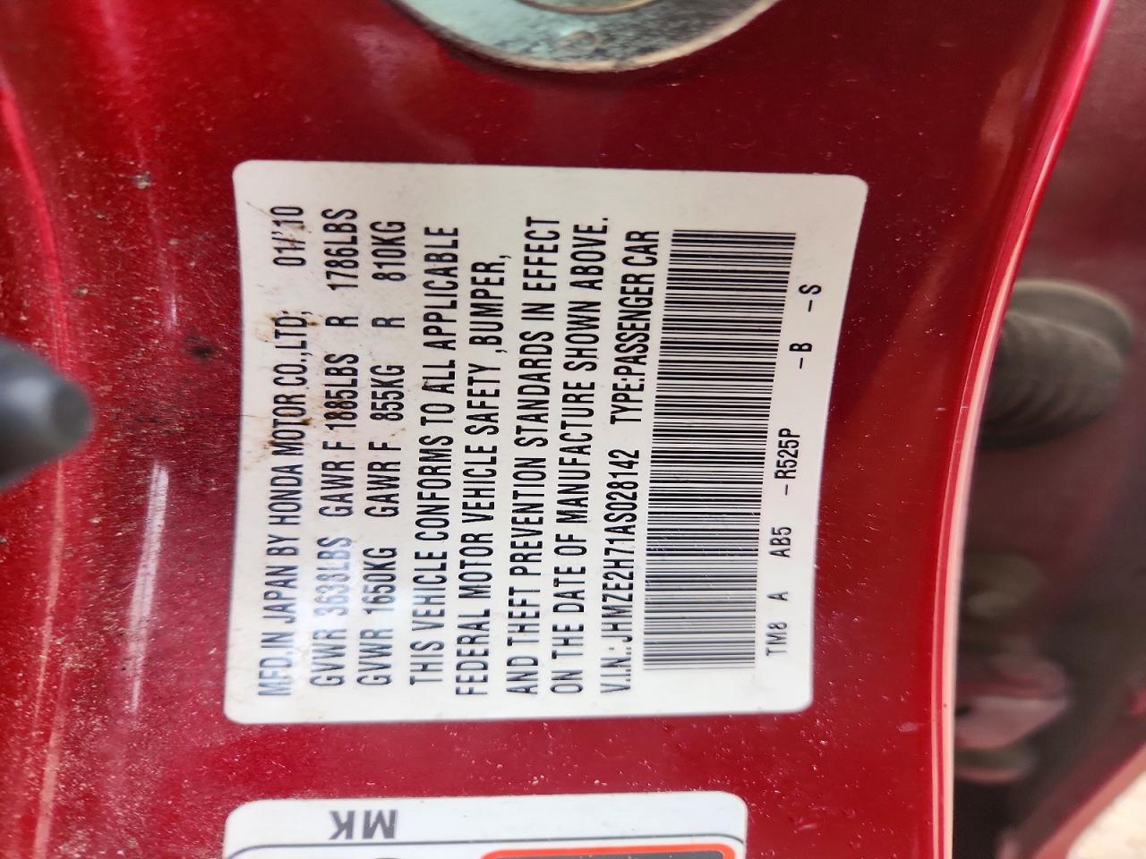 2010 Honda Insight Ex Red vin: JHMZE2H71AS028142