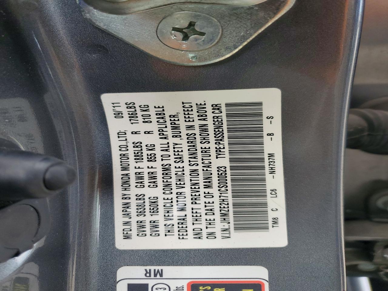 2012 Honda Insight Ex Gray vin: JHMZE2H71CS000523