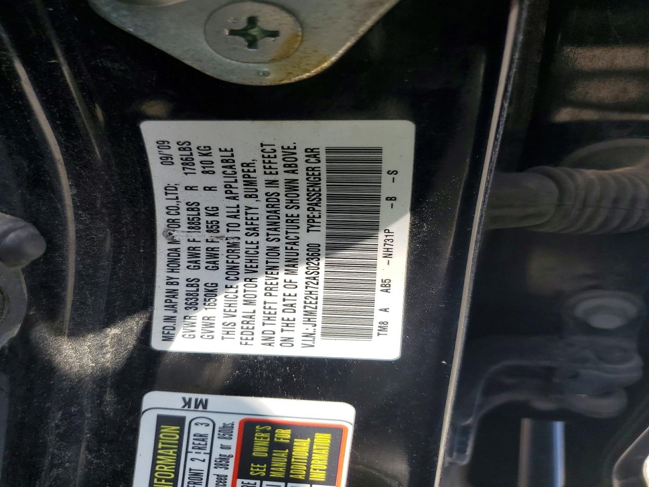 2010 Honda Insight Ex Black vin: JHMZE2H72AS023600