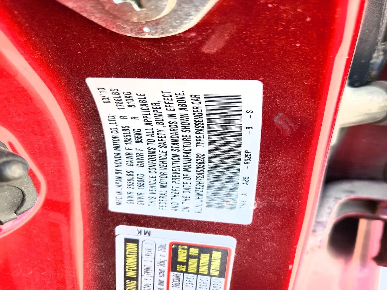 2010 Honda Insight Ex Red vin: JHMZE2H72AS036282