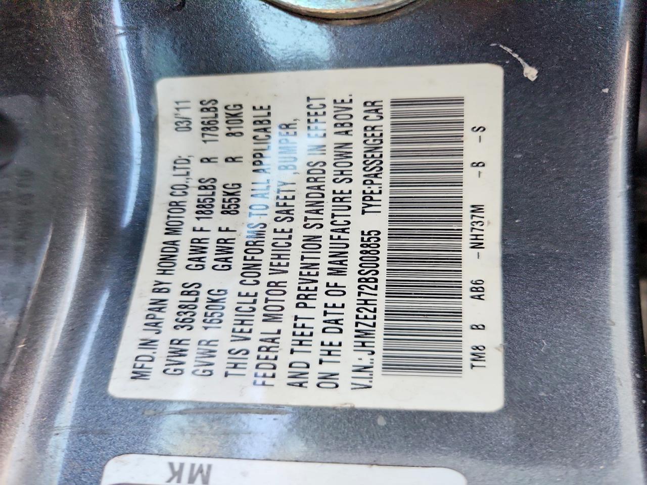 2011 Honda Insight Ex Серый vin: JHMZE2H72BS008855