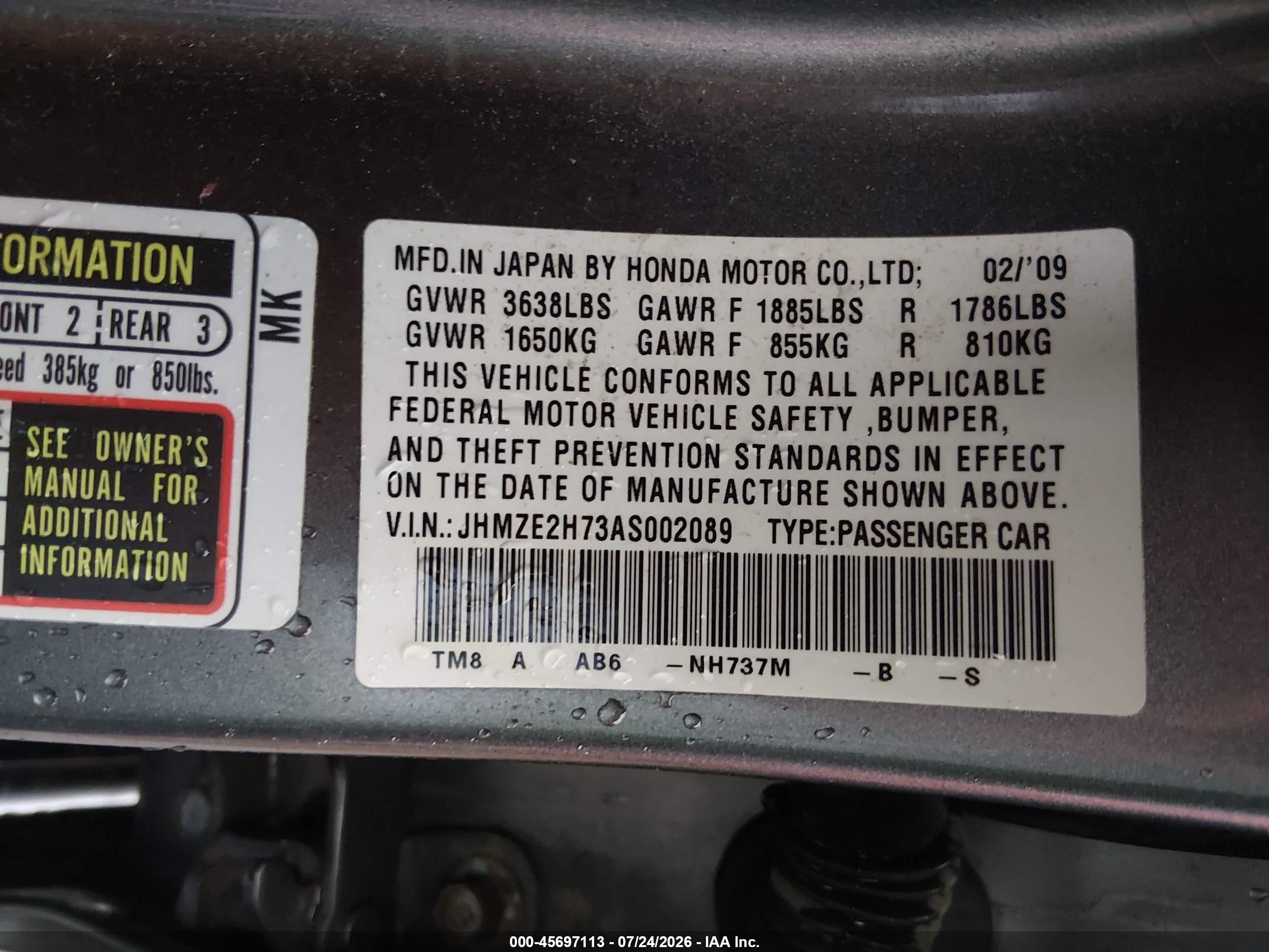 2010 Honda Insight Ex Gray vin: JHMZE2H73AS002089