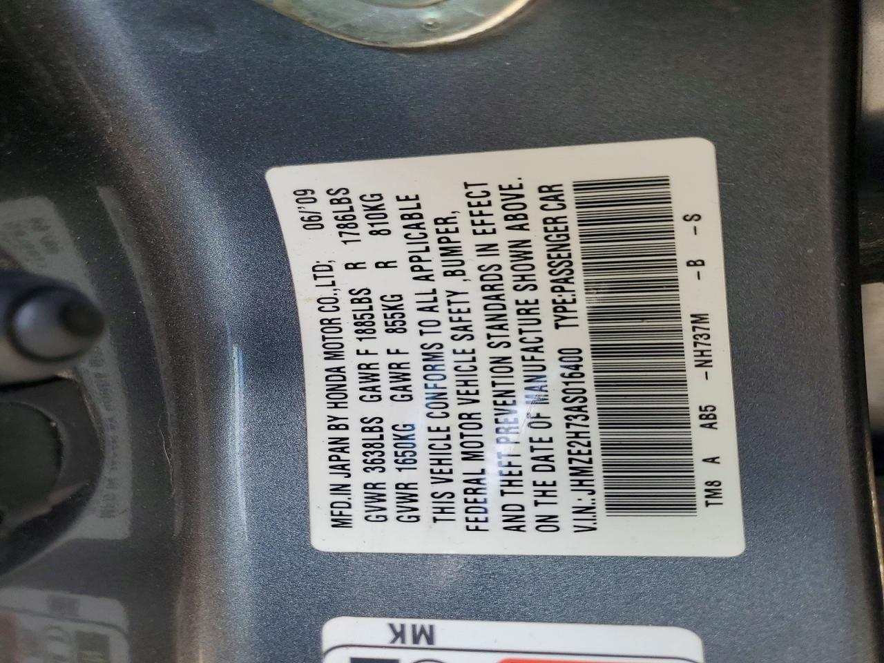 2010 Honda Insight Ex Gray vin: JHMZE2H73AS016400