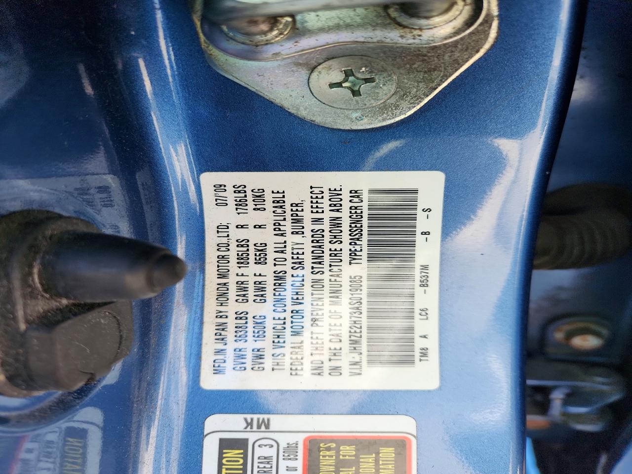 2010 Honda Insight Ex Blue vin: JHMZE2H73AS019085