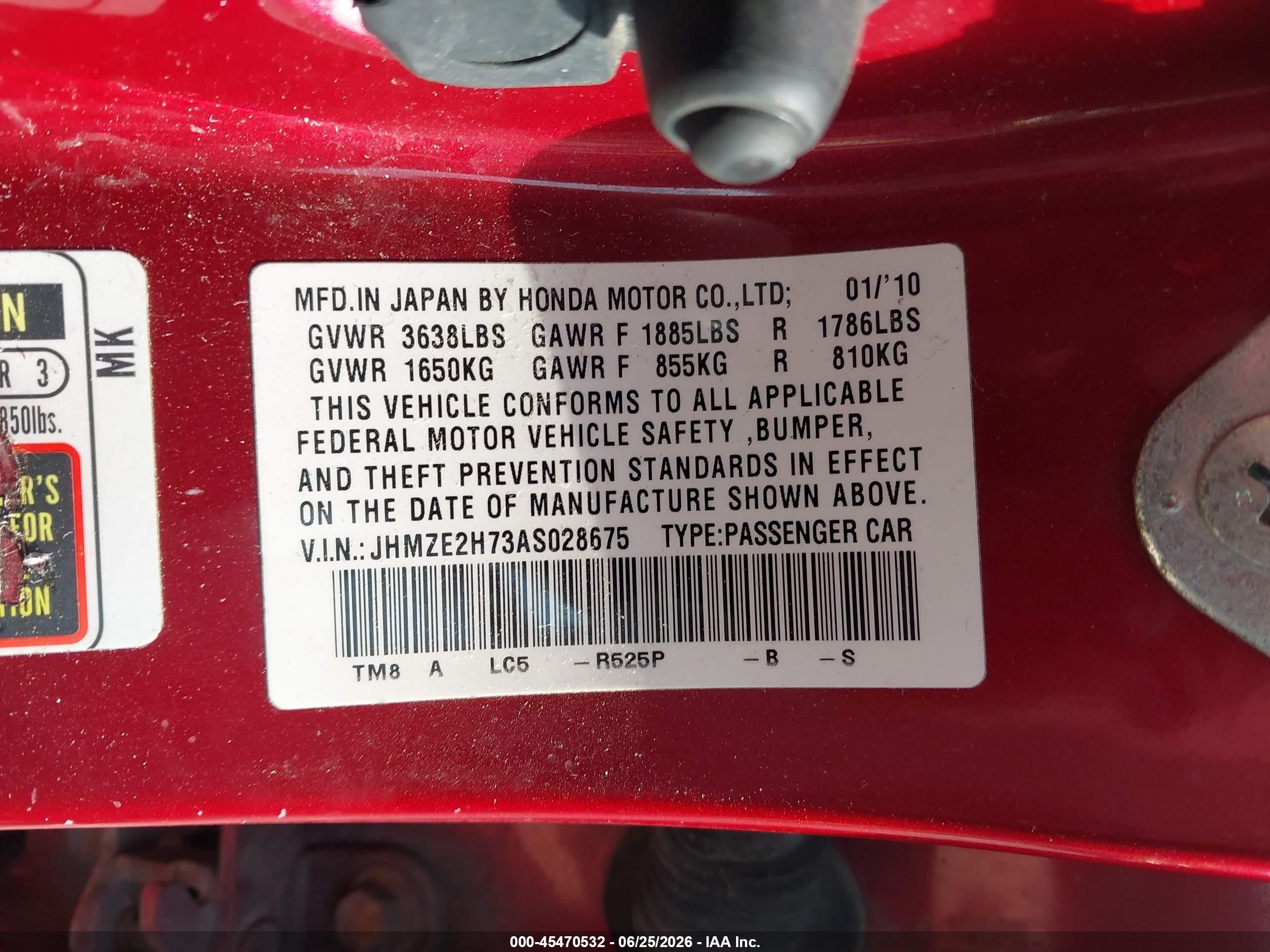 2010 Honda Insight Ex Red vin: JHMZE2H73AS028675