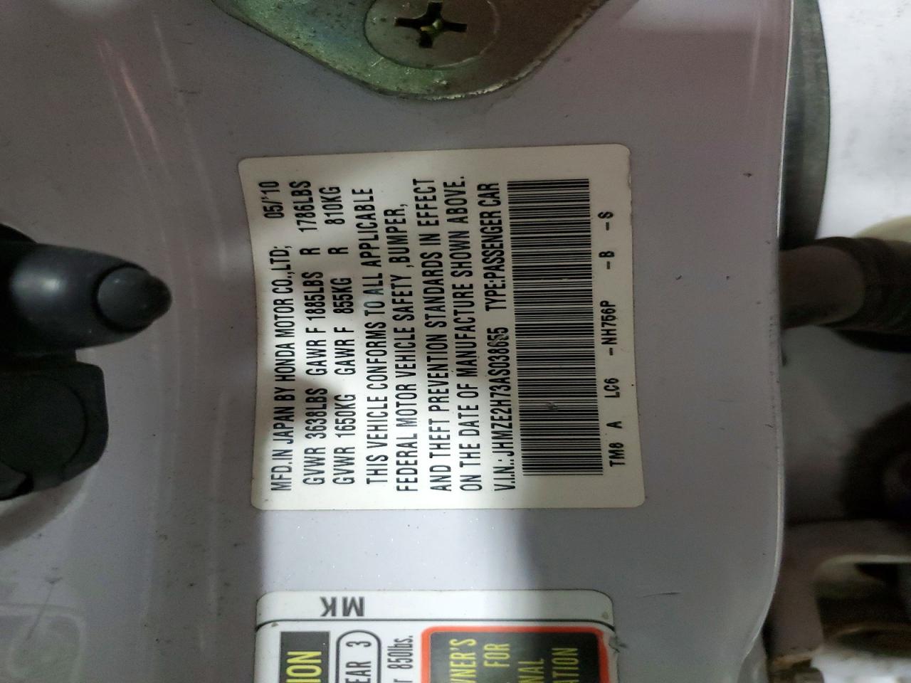 2010 Honda Insight Ex White vin: JHMZE2H73AS038655