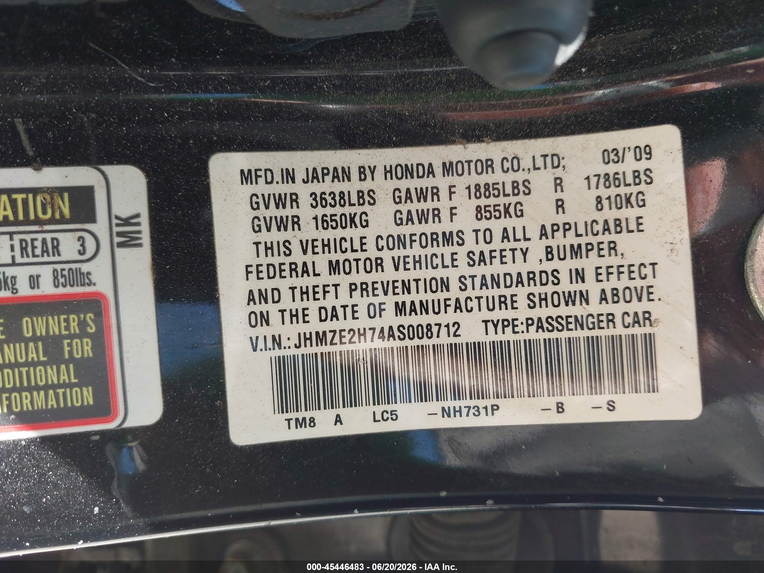 2010 Honda Insight Ex Black vin: JHMZE2H74AS008712