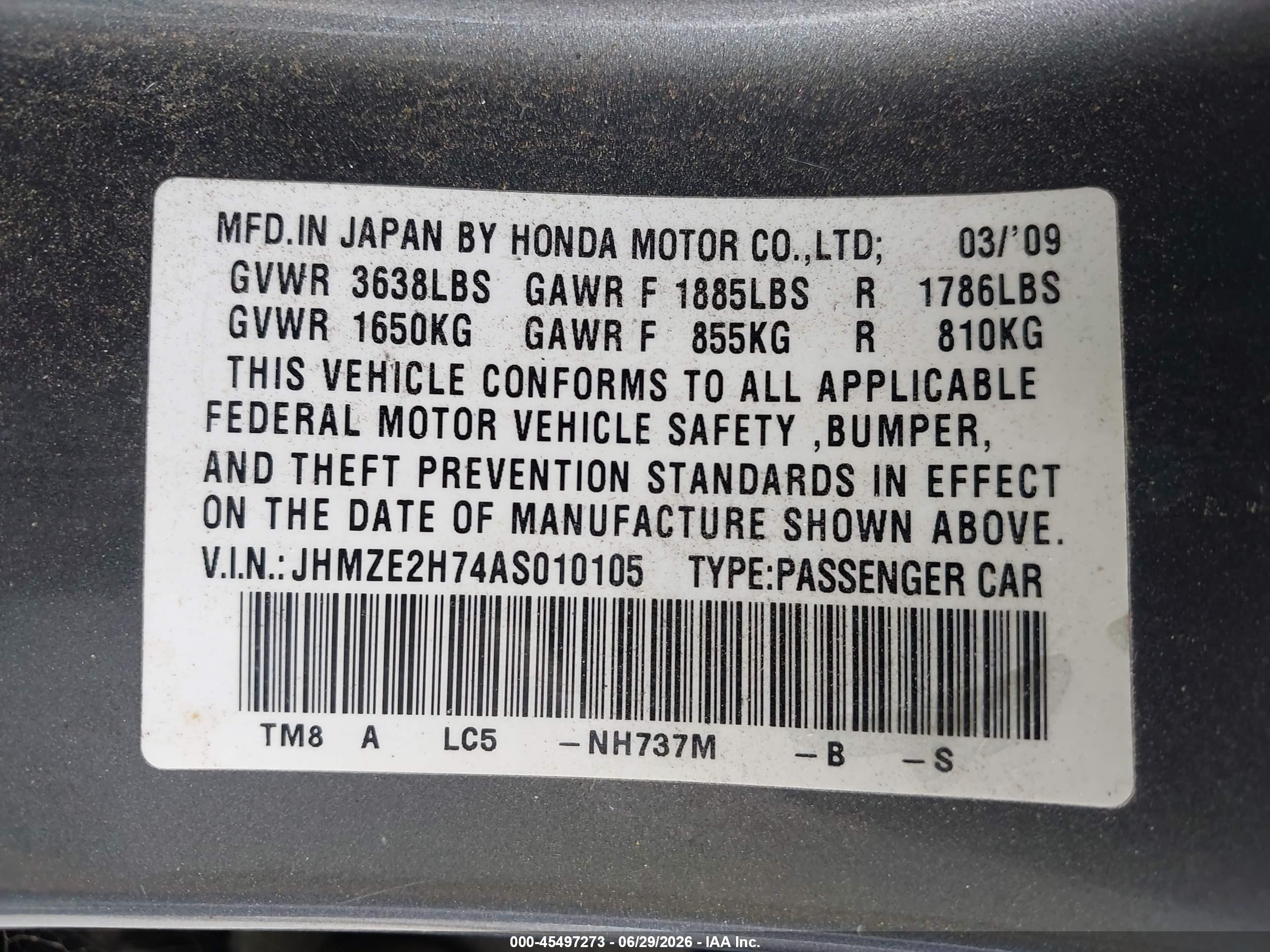 2010 Honda Insight Ex Gray vin: JHMZE2H74AS010105