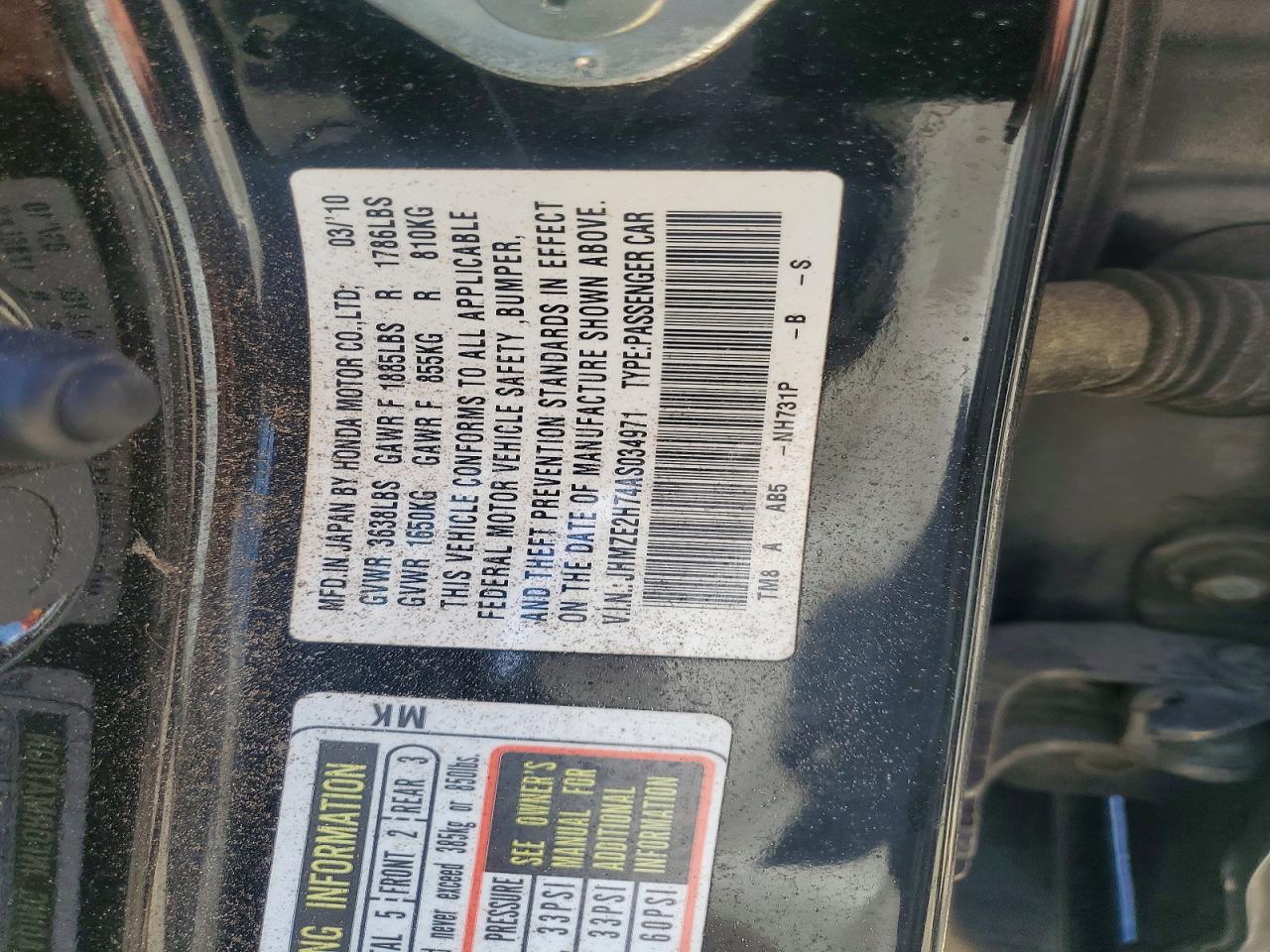 2010 Honda Insight Ex Black vin: JHMZE2H74AS034971
