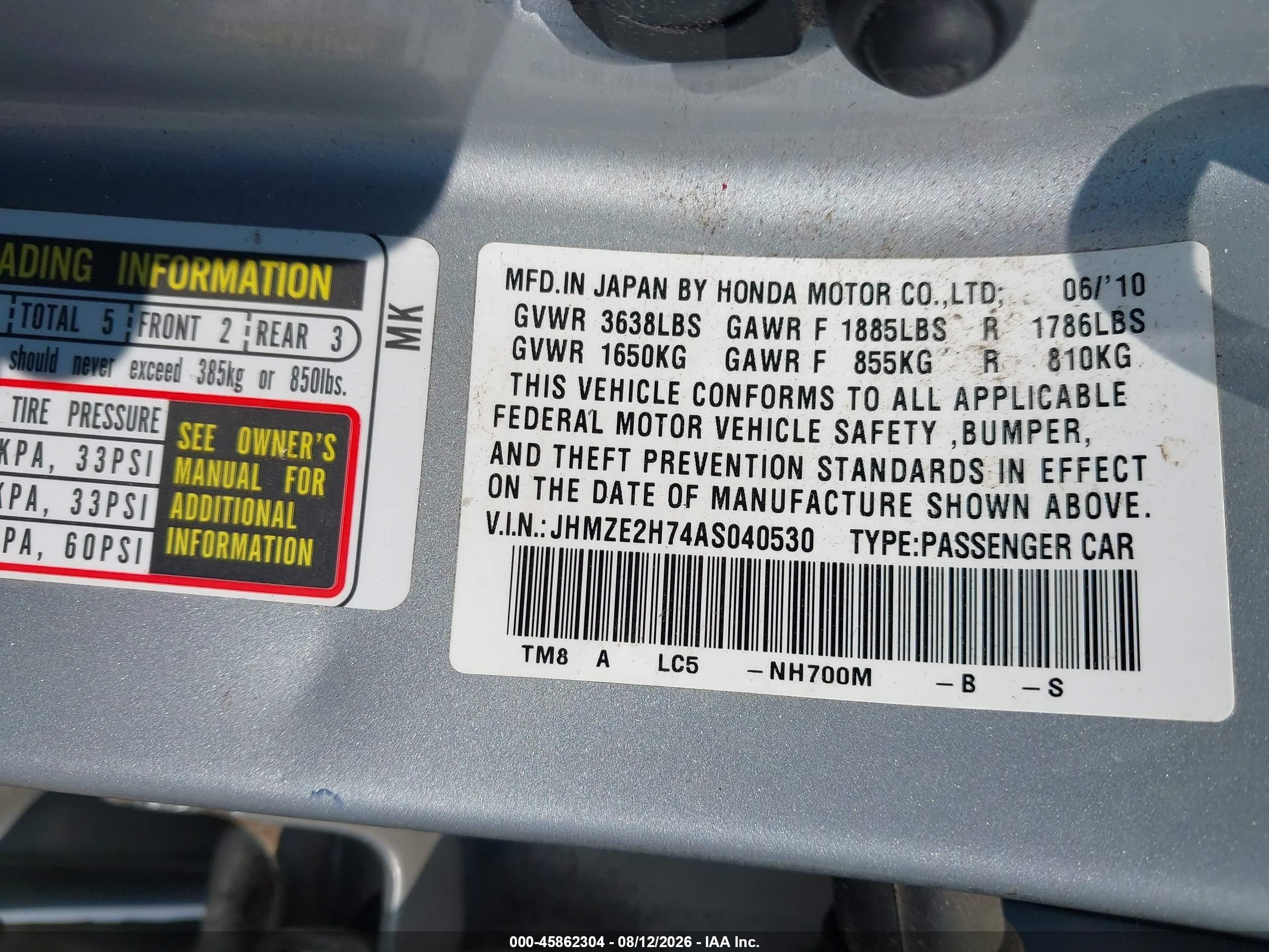 2010 Honda Insight Ex Silver vin: JHMZE2H74AS040530