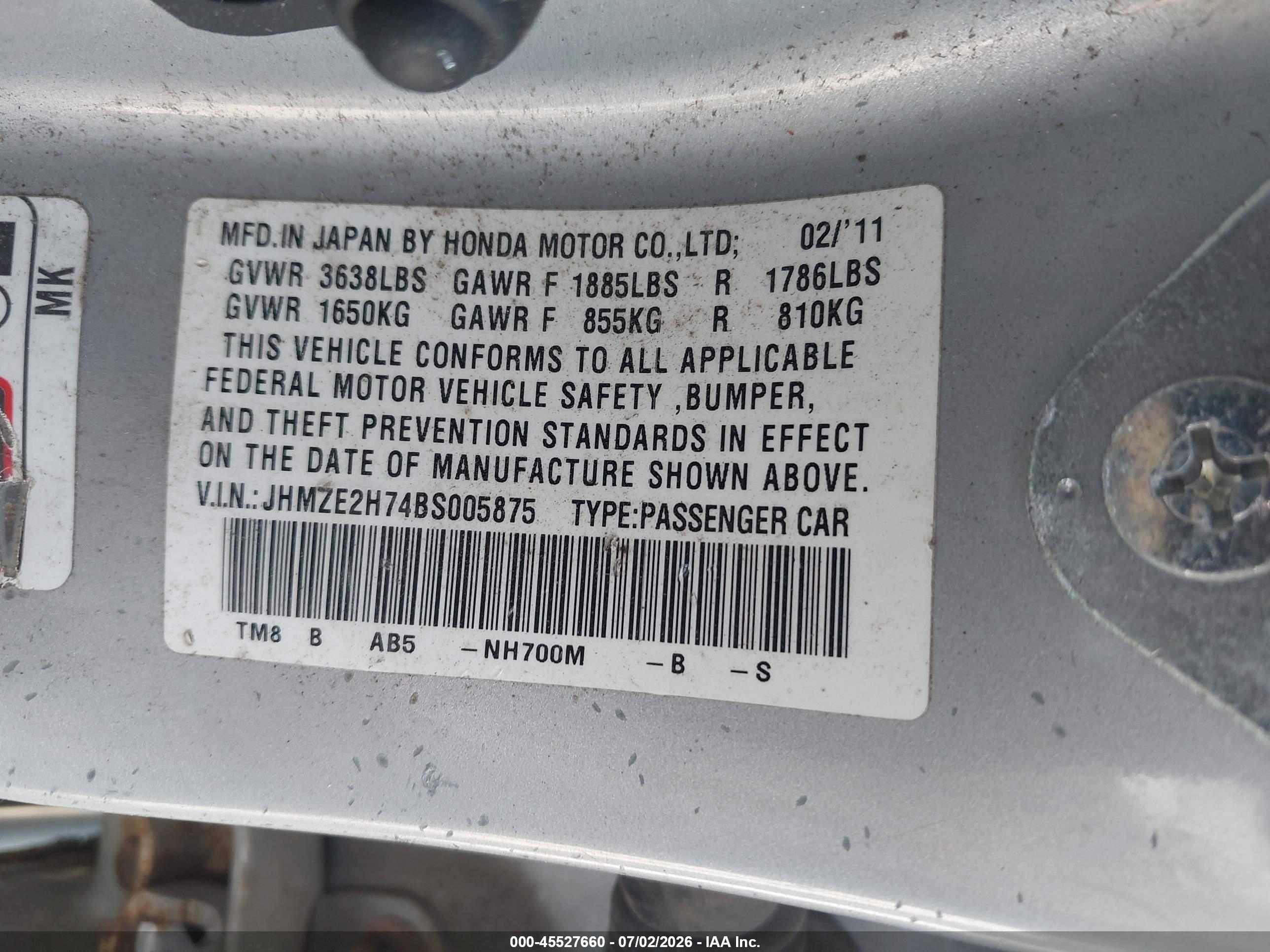 2011 Honda Insight Ex Silver vin: JHMZE2H74BS005875